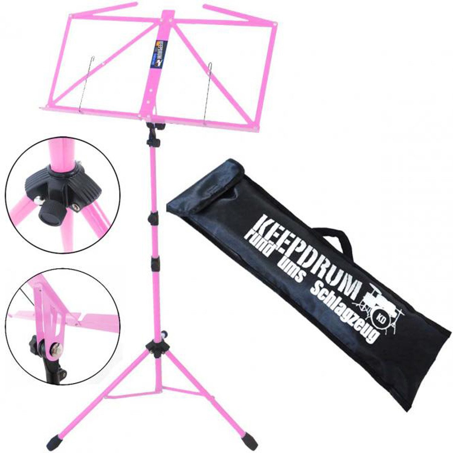 keepdrum Notenpult keepdrum MUS3PK Notenständer Pink Rosa mit Tasche, Vorteils-Set