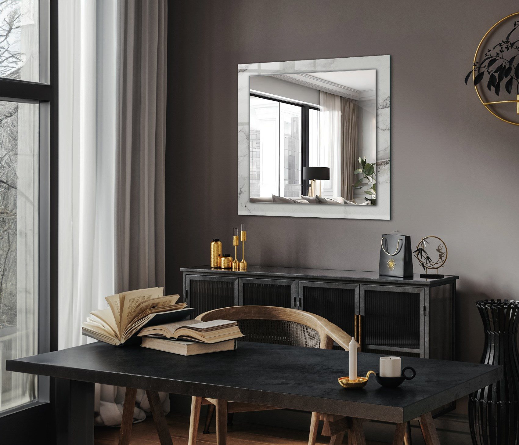 Tulup Dekospiegel Dekorativer Wandspiegel, Spiegel mit Aufdruck, Badezimmerspiegel, Quadrat