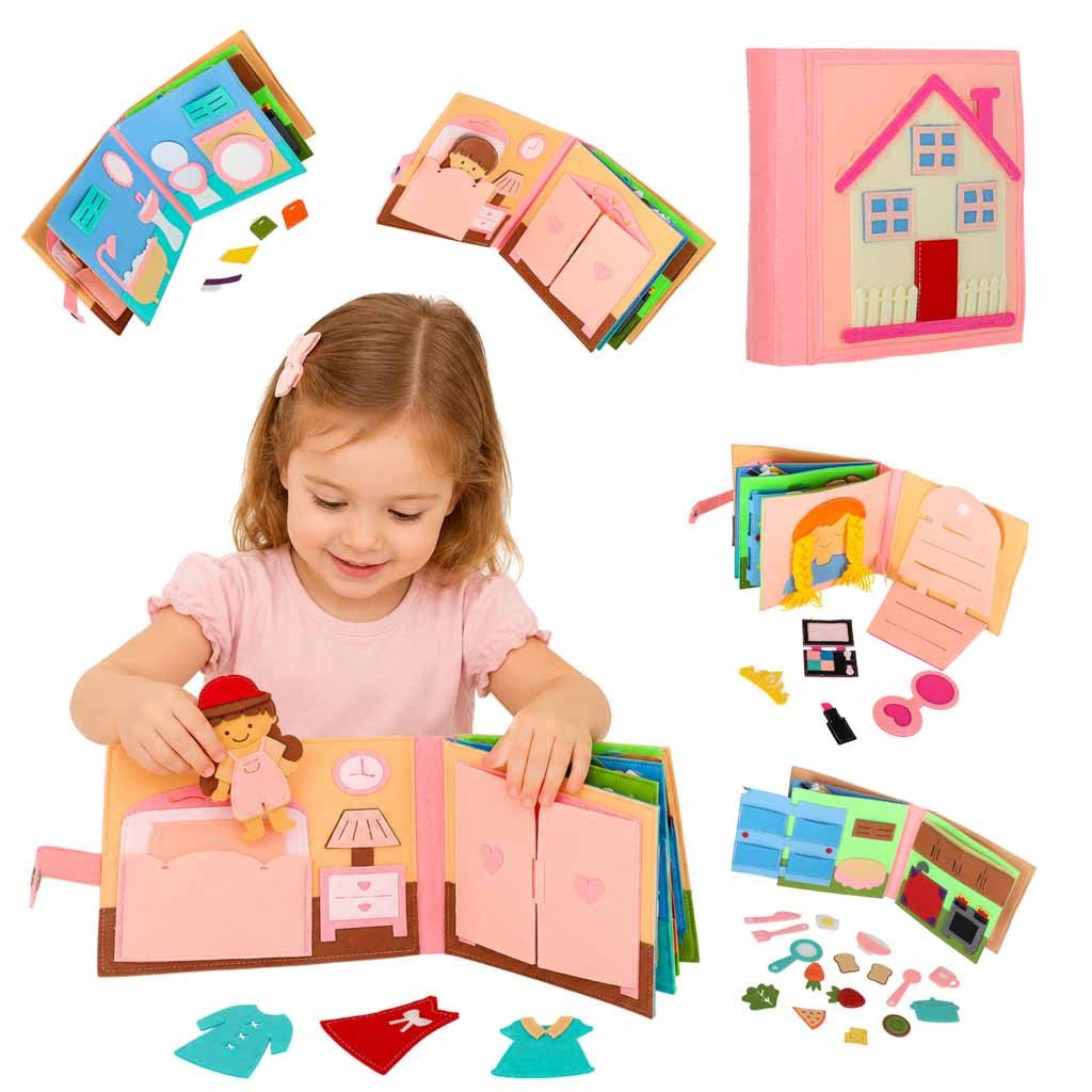 Ikonka Stoffbuch Fühlbuch Filzbuch Spielhaus (Spar-Set, 1-St., 21 x 20 x 10 cm weich), 3D-Elemente, Filz, Rückentasche, ab 3 Jahren