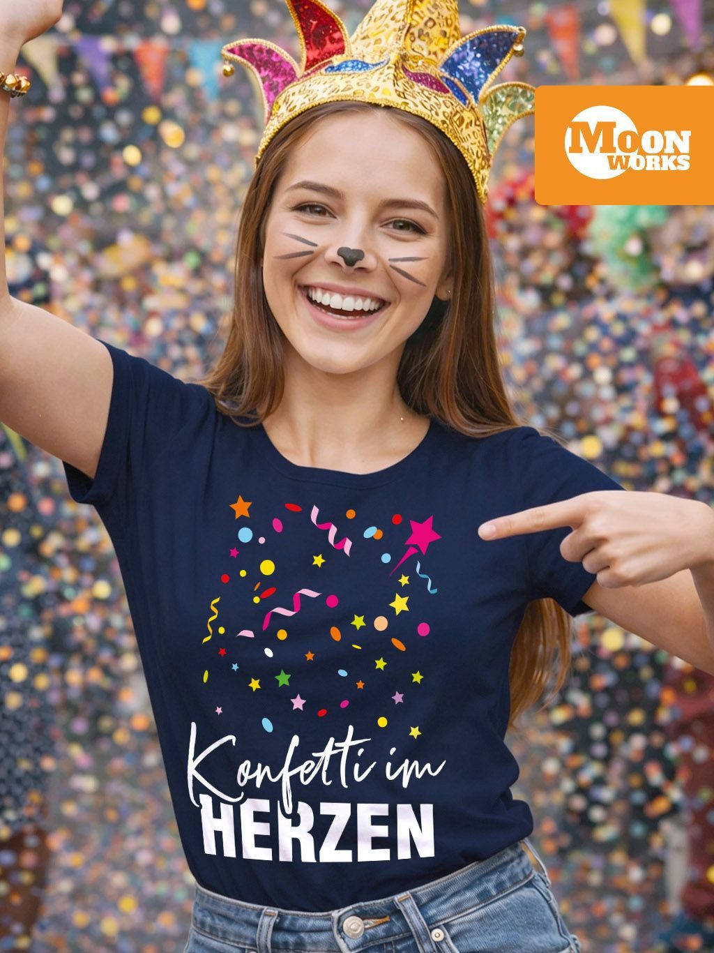 MoonWorks Print-Shirt Damen T-Shirt Fasching Karneval Konfetti im Herzen Kostüm-Ersatz mit Print
