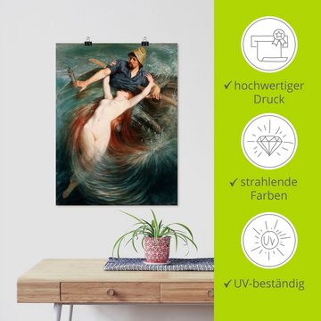 Artland Wandbild Ein Fischer in den Fängen einer Sirene., klassische Fantasie (1 St), als Leinwandbild, Poster in verschied. Größen