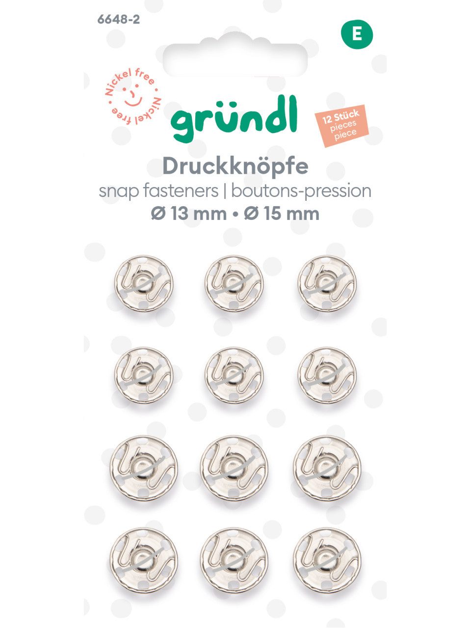 Gründl Bastelnaturmaterial Gründl Druckknopf-Set Ø 13-15 mm silber 12 Stück