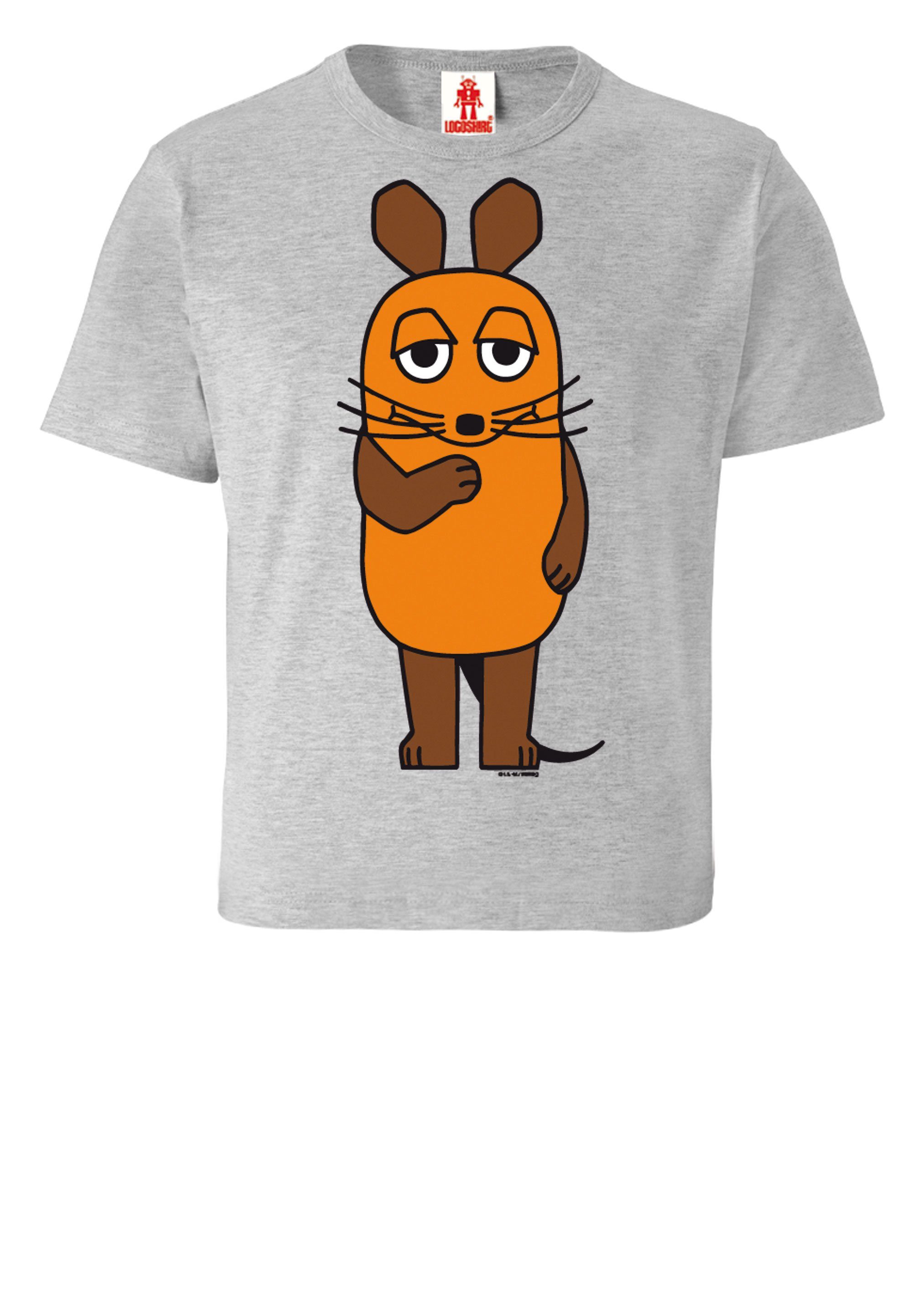LOGOSHIRT T-Shirt Sendung mit der coolem - Maus Print mit grau-meliert Maus