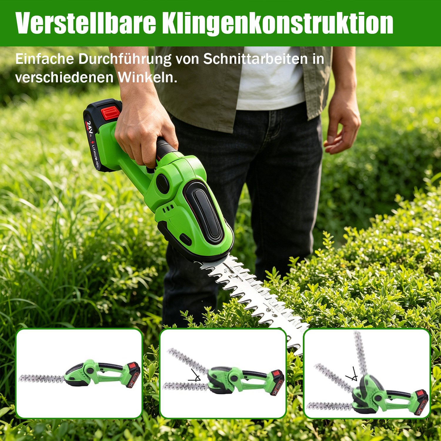 AKKEE Akku-Gras- und Strauchscherenset Akku-Grasschere mit Akku und Ladegerät, Schnittlänge 160 mm