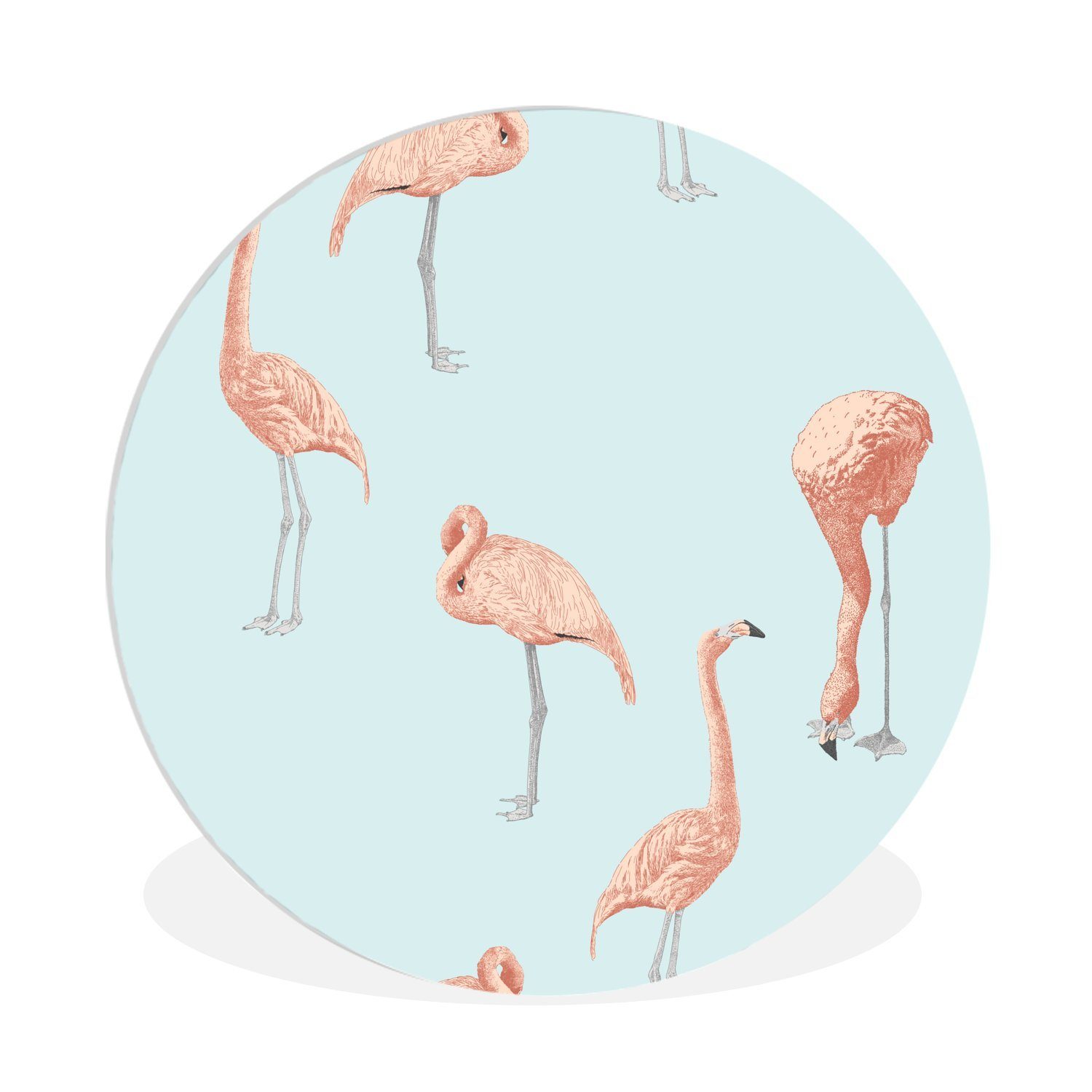 MuchoWow Gemälde Natur - Muster - Flamingo, (1 St), Kreis Wanddekoration Forex, Rundes Wandbild, Wohnzimmer, 30x30 cm | Gemälde