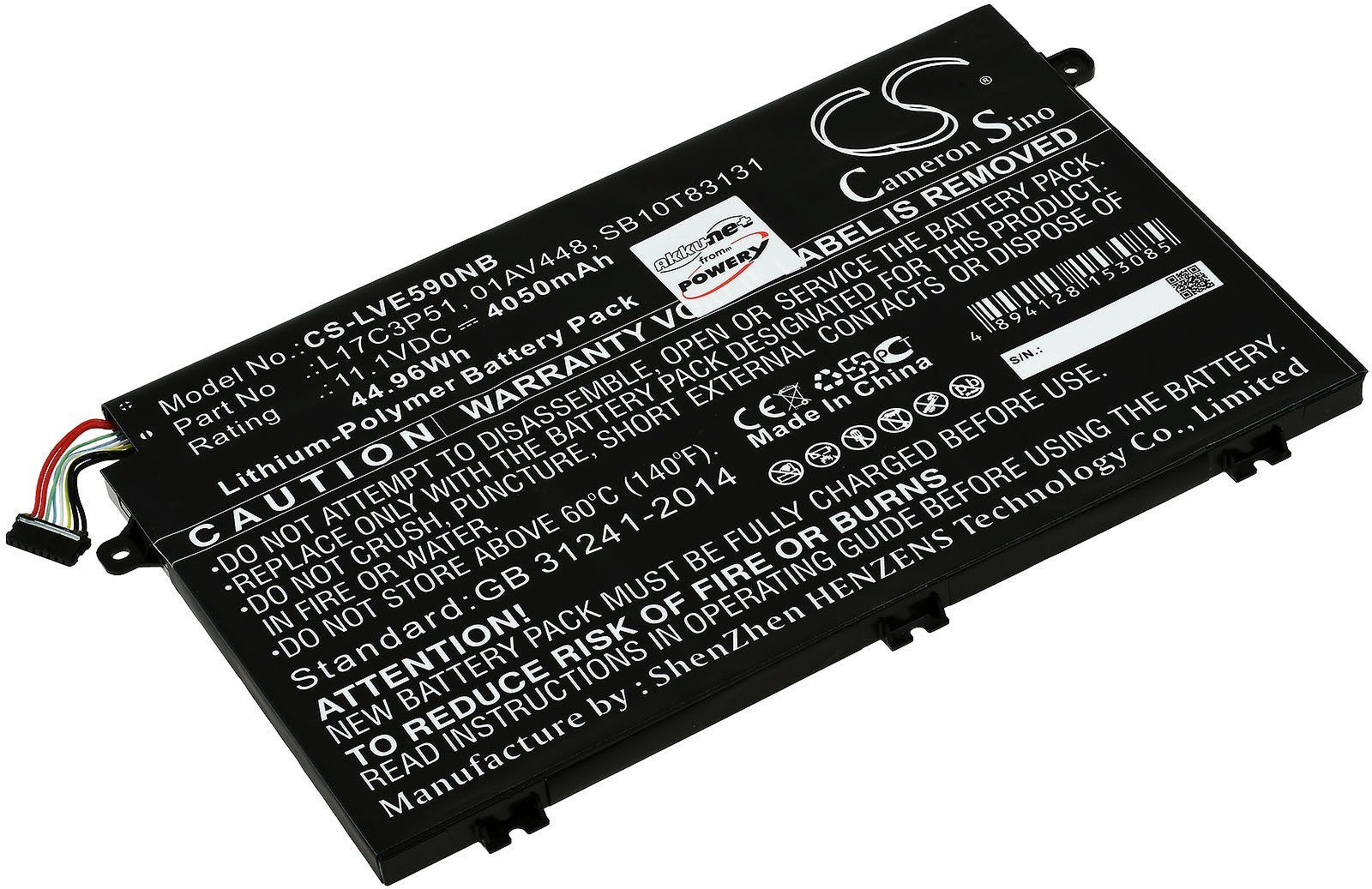 Powery Akku für Laptop Lenovo ThinkPad E580 (i5-8250U UHD 620 SSD) Laptop-Akku 4050 mAh (11.1 V)
