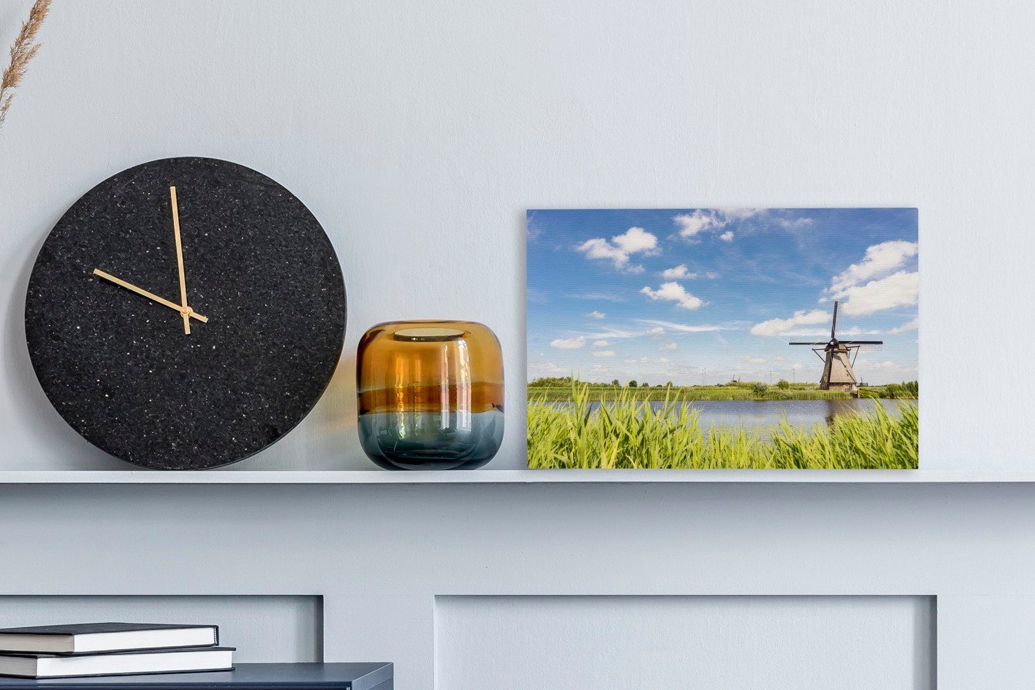OneMillionCanvasses® Leinwandbild Holländische Wanddeko, cm (1 in Kinderdijk, Leinwandbilder, 30x20 St), Wandbild Windmühle Aufhängefertig