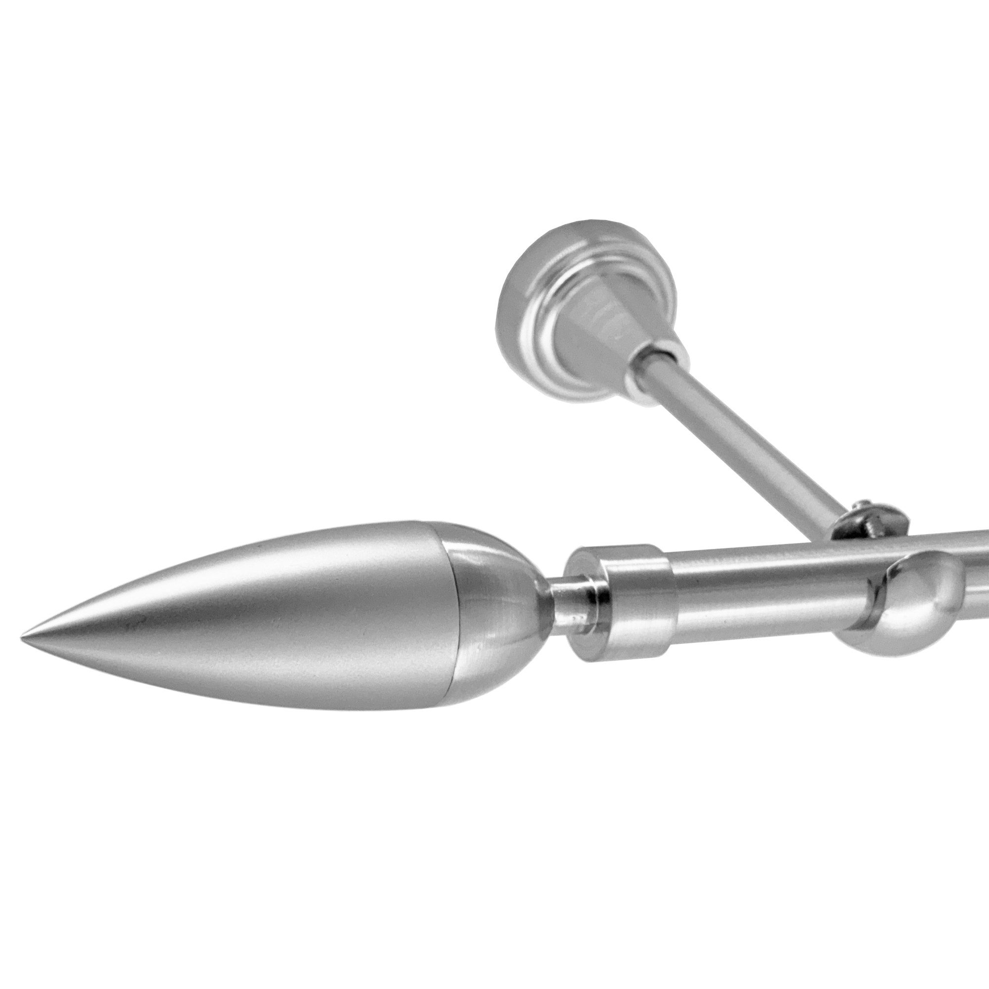 BASIT Gardinenstange Rohr Edelstahloptik 16 mm mit Wandträgern 200 cm E10, Ø 16 mm, 1-läufig, verschraubt, Metall, H14 200 cm E10 Spitze