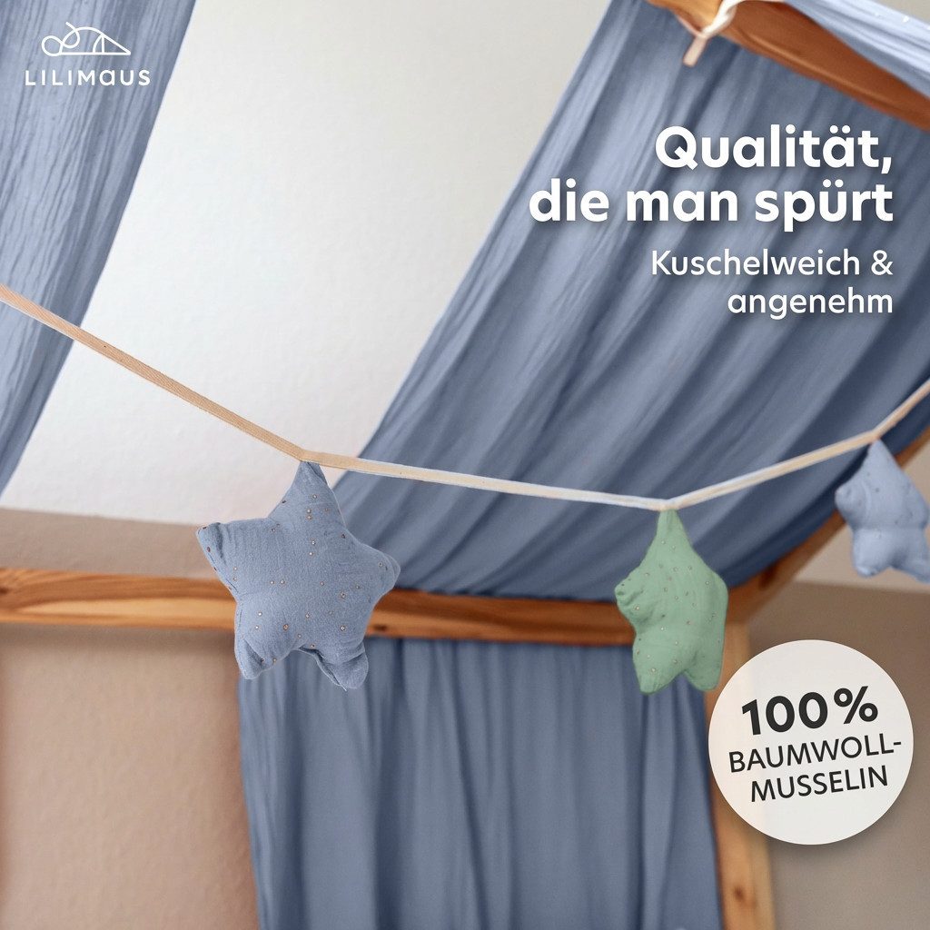 lilimaus Wimpelkette Sternenkette für Kinderzimmer - handgenähte Stoff-Girlande, handgefertigte Stoff-Girlande ca. 300 cm - Wimpel oder Sterne