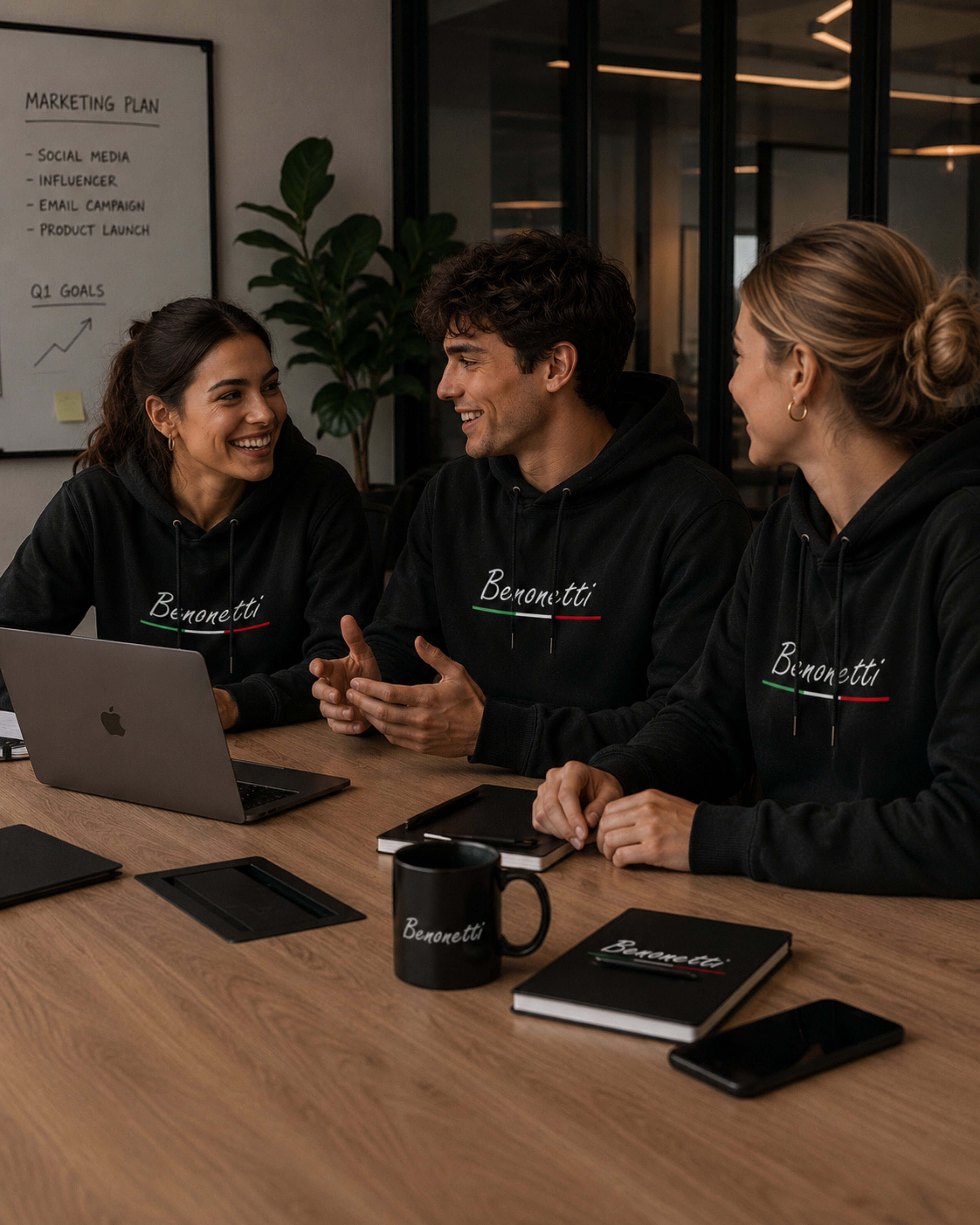 Benonetti Hoodie Premium Unisex Hoodie –Baumwolle Streetwear kapuzenpullover in Schwarz Mit Komfortbund und Logo, ohne kratzenden Zettel