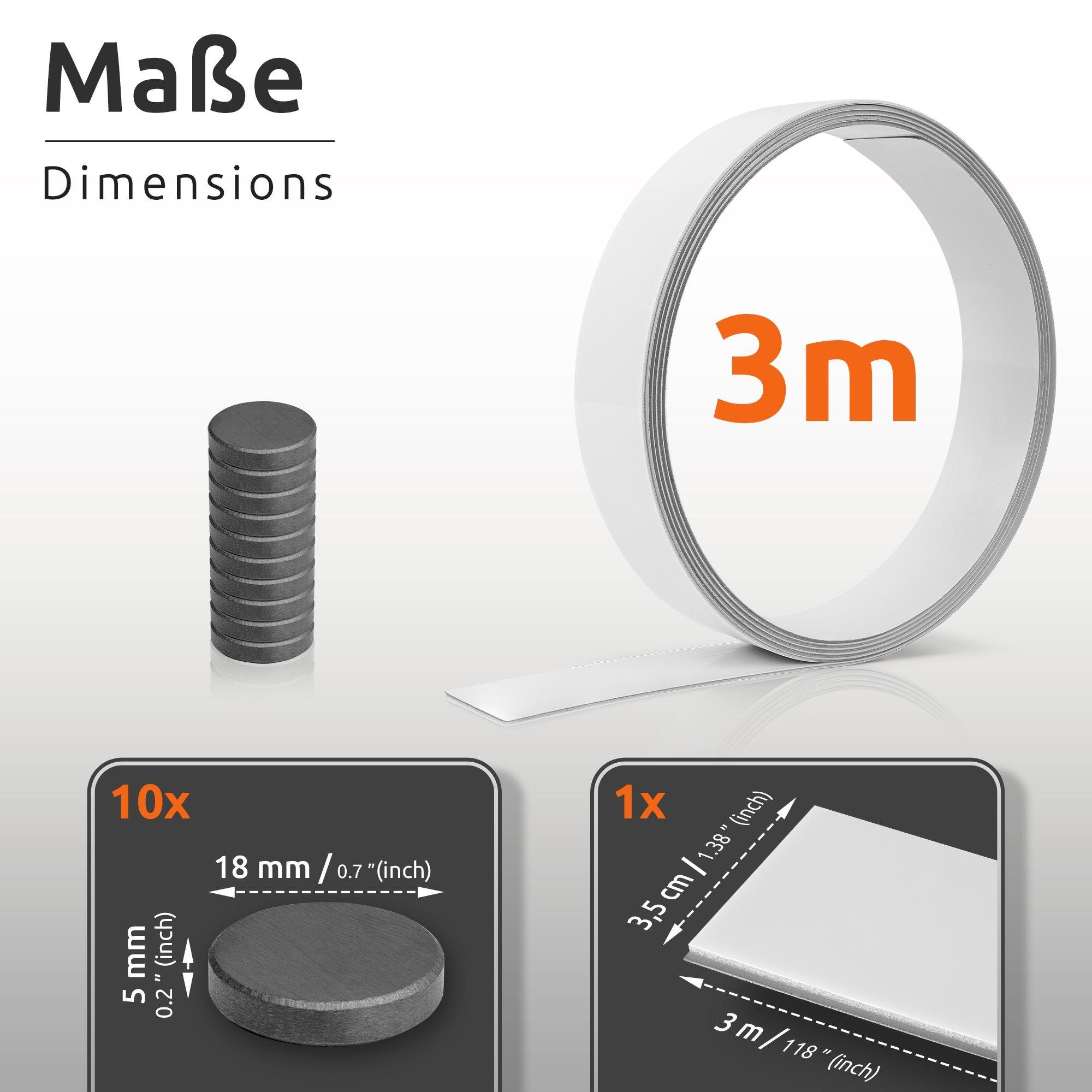 ECENCE Magnet 3m Metallband selbstklebend starke Haftung mit 10x