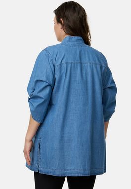 Kekoo Kurzarmbluse Bluse A-Linie in Denim Look aus 100% Baumwolle