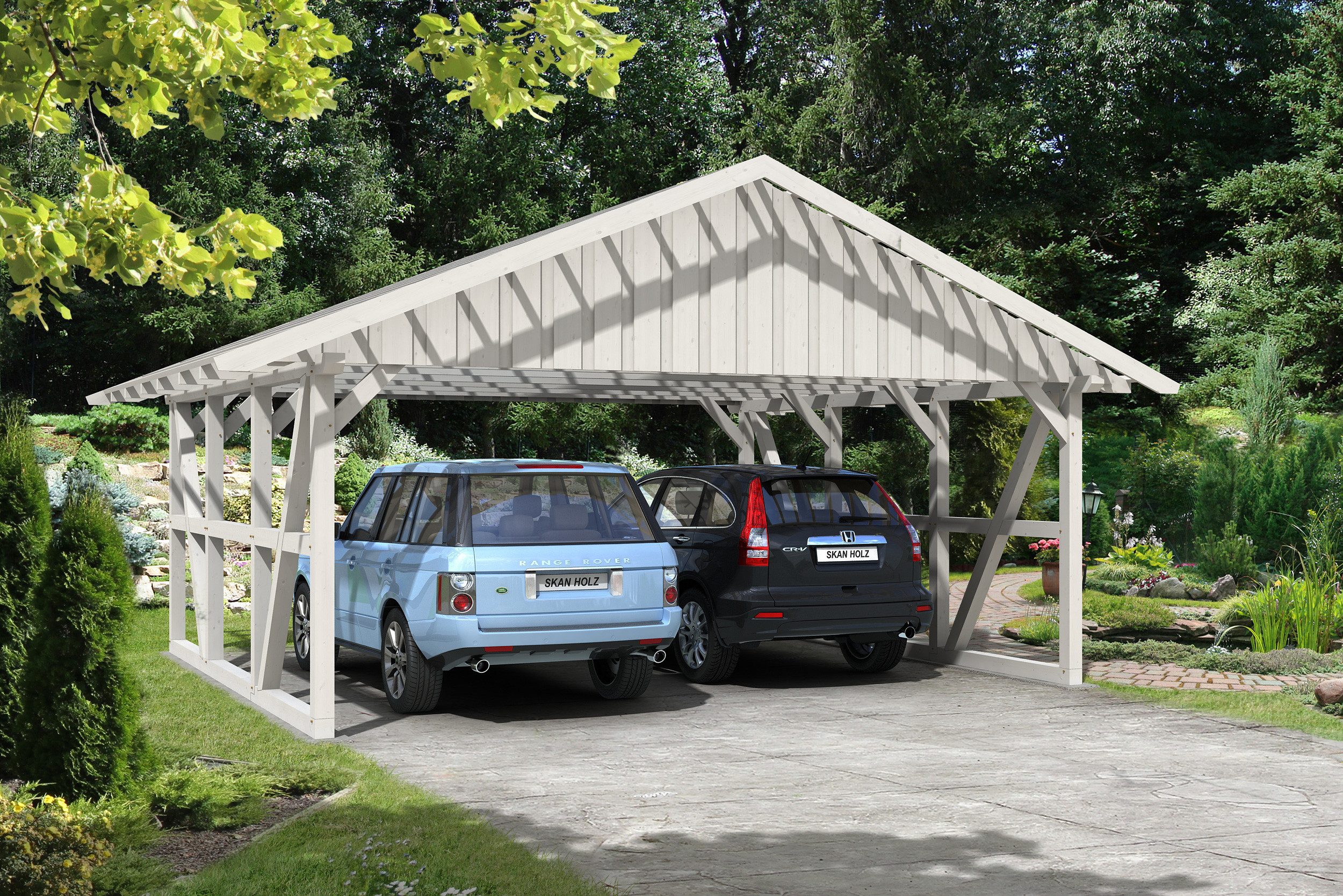 Skanholz Doppelcarport Schwarzwald, BxT: 684x600 cm, 220 cm Einfahrtshöhe, 684x600cm, mit Dachlattung