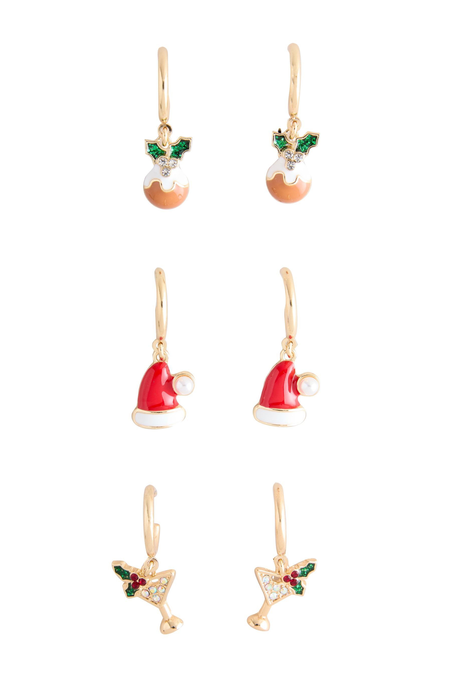 Next Ohrring-Set Weihnachtliche Huggie Creolen, 3er-Pack (3-tlg)