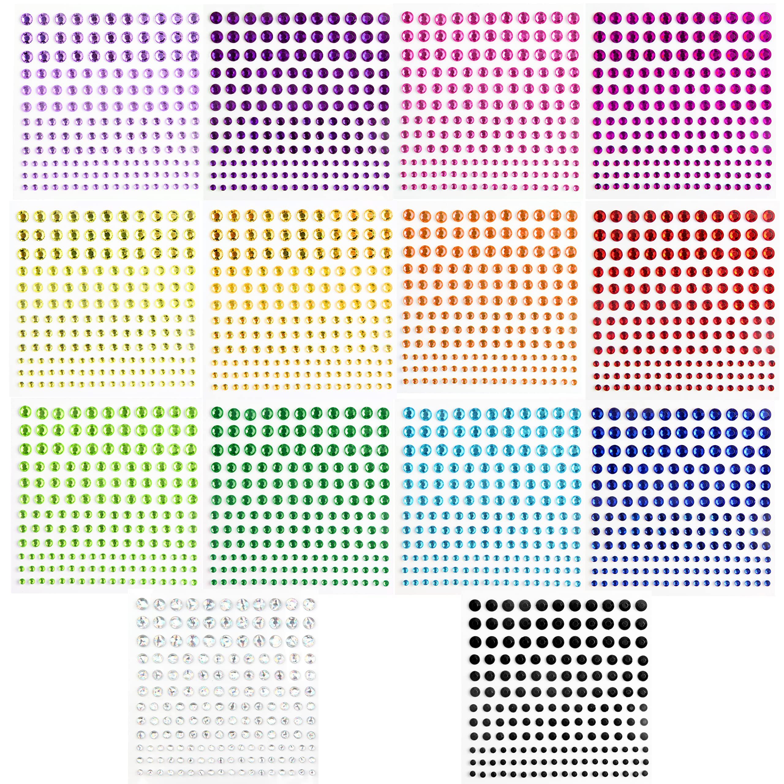 FOUORTUNATE-BEE Schmuckset Selbstklebende Strasssteine Set 14 Farben für DIY Deko & Basteln, Strass Sticker Set 14 Farben 4 Größen für Nägel Basteln Deko