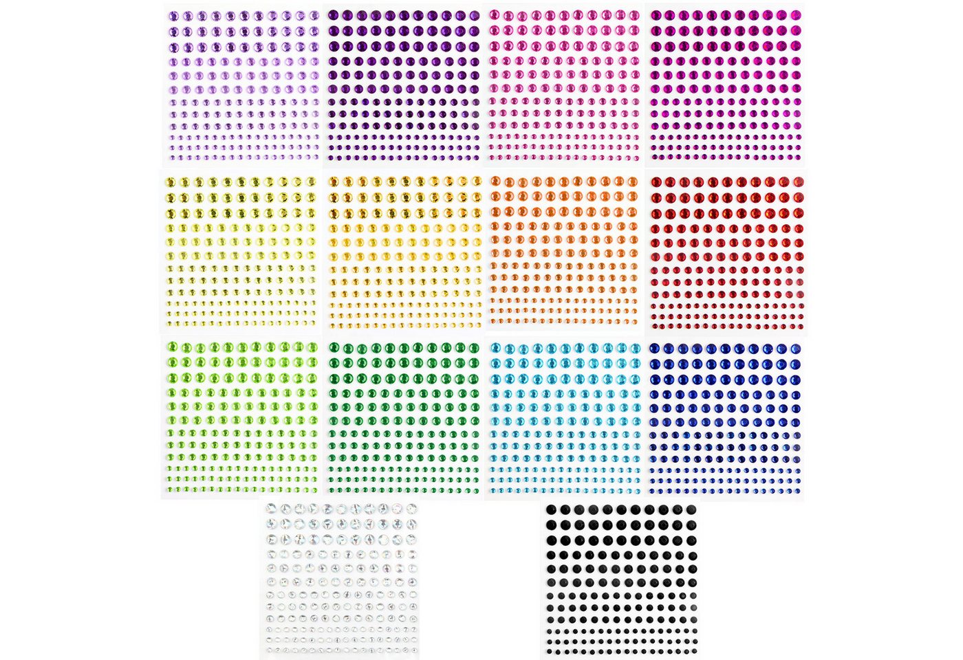 FOUORTUNATE-BEE Schmuckset Selbstklebende Strasssteine Set 14 Farben für DIY Deko & Basteln, Strass Sticker Set 14 Farben 4 Größen für Nägel Basteln Deko