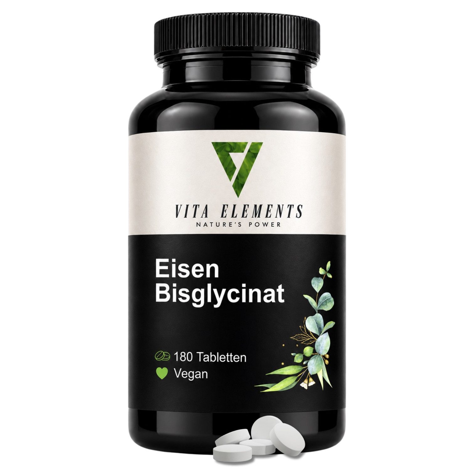Vita Elements Eisen Bisglycinat - 28mg Eisen mit hoher Bioverfügbarkeit, 180 Tabletten, 1 er Packung à 180 St., Vegan, Hochdosiert, Ohne unnötige Zusätze, Laborgeprüft in Deutschland