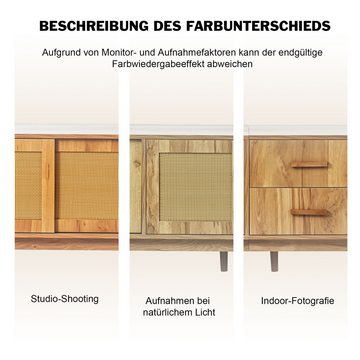 MODFU Lowboard TV-Schrank (TV-Ständer mit Schiebtüren im Landhausstil, Lowboard mit Rattan Geflochten Türen und 2 Schubladen)