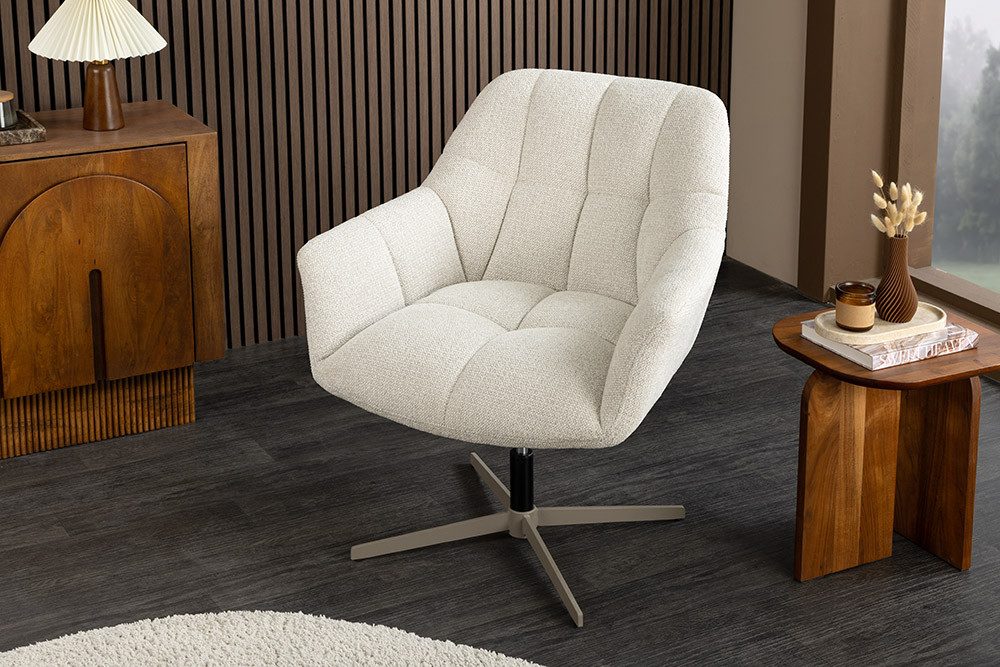 riess-ambiente Loungesessel PAPILLON beige/schwarz – Chenille, Metall, 360° drehbar, mit Armlehne (Einzelartikel, 1-St), höhenverstellbare Sitzschale für mehr Komfort – ideal für Dein Zuhause