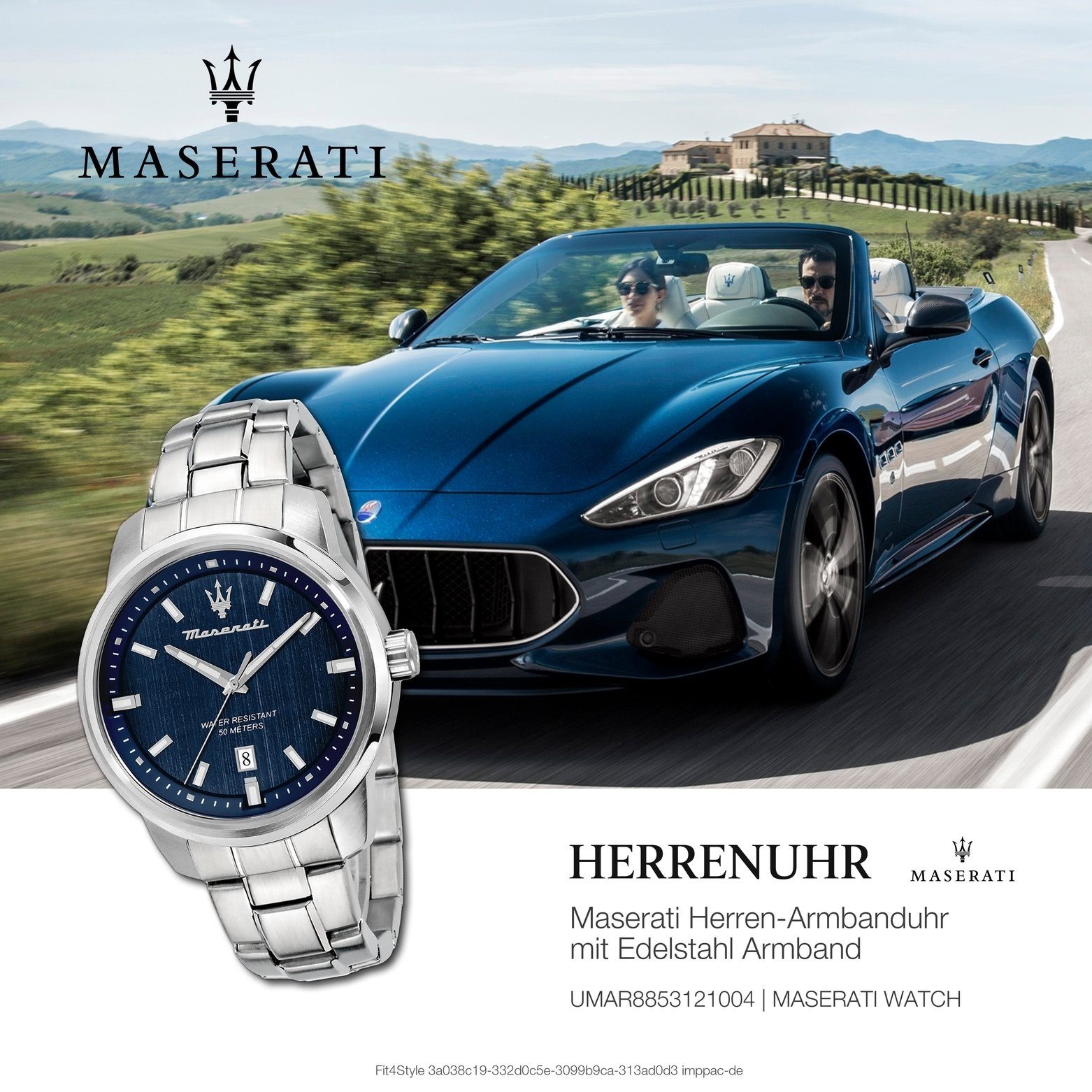 Quarzuhr Herrenuhr rund, MASERATI 52x44mm) Edelstahlarmband, SUCCESSO, Italy Herrenuhr Made-In Maserati (ca. groß