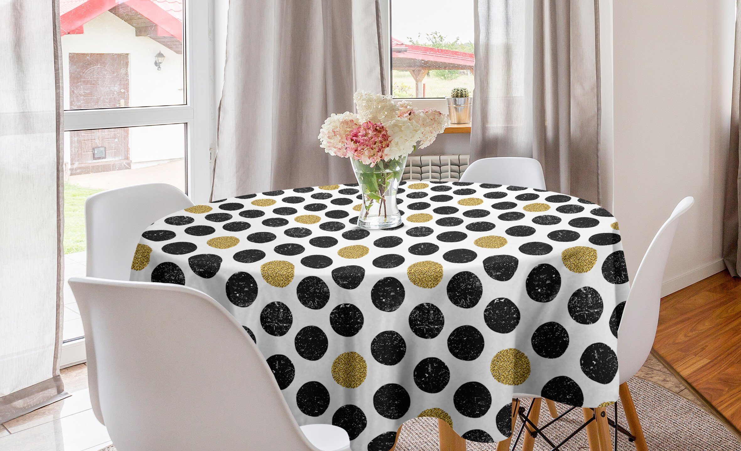 Abakuhaus Tischdecke Kreis Tischdecke Abdeckung für Esszimmer Küche Dekoration, Tupfen Grunge und Glamour Runden