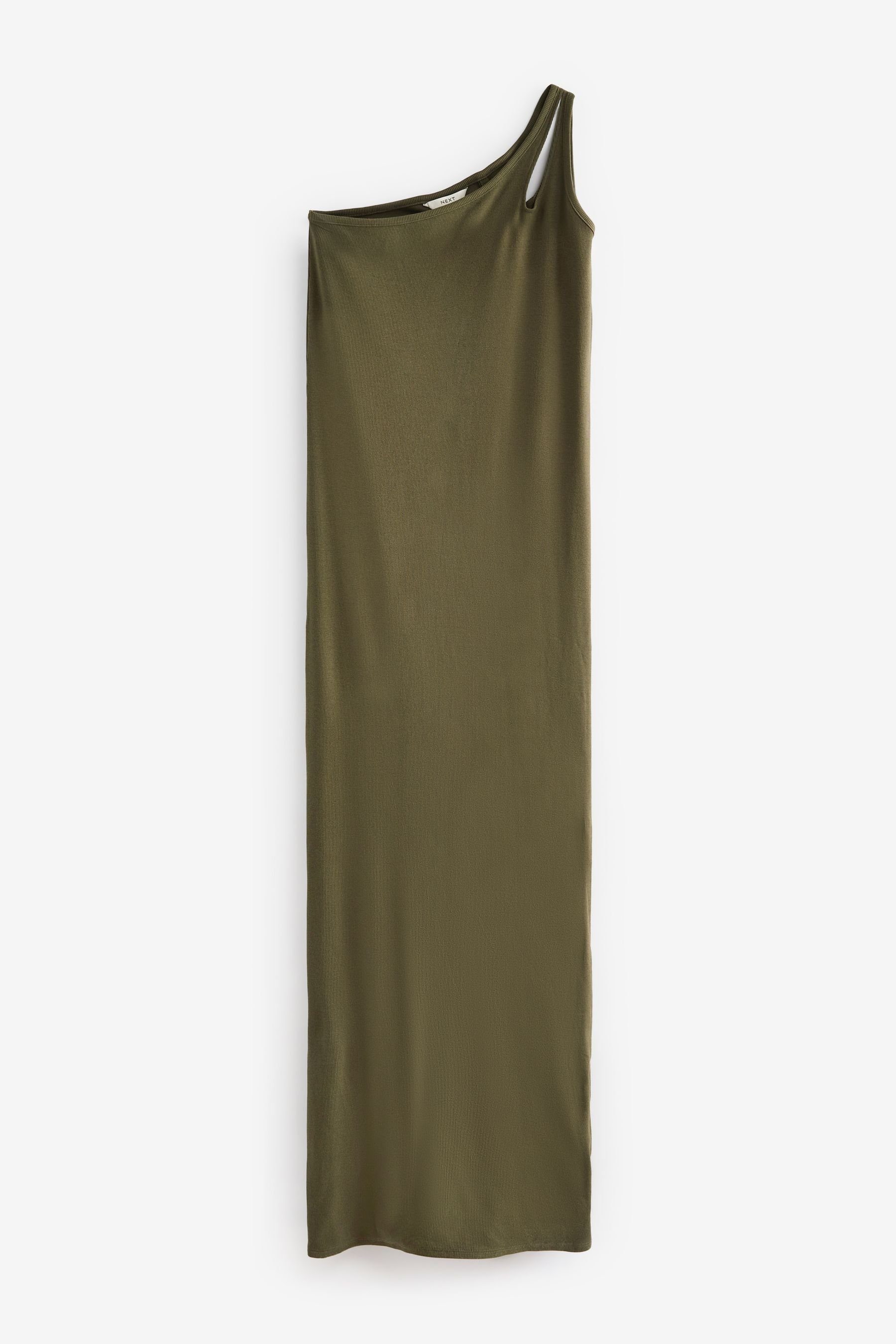 One-Shoulder-Midikleid Khaki Geripptes Green Next mit Cut-out One-Shoulder-Kleid (1-tlg)