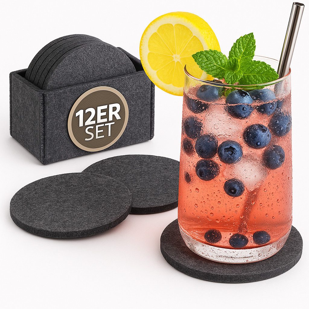 Alpha Electronics Glasuntersetzer Filz-Untersetzer, Zubehör für Wohnzimmertisch, Couchtisch, Küchenablage uvm., Sparset, 12-tlg., Pflegeleicht, strapazierfähig