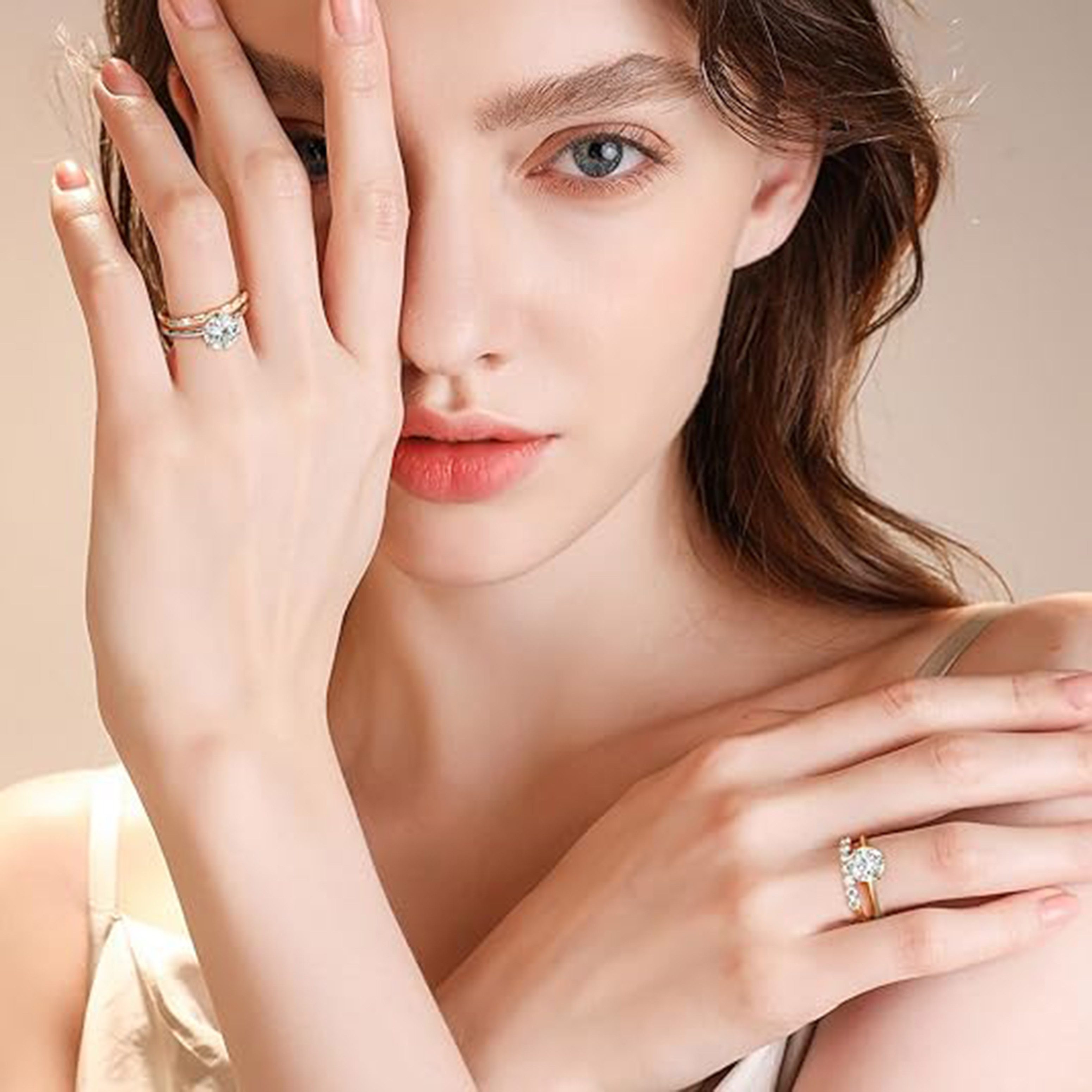 Jumpeak Verlobungsring 585 Gold, 2ct runder Diamant im Brillantschliff, Sechs-Griff-Fassung, D vs1 3ex mit IGI Zertifikat, Hochzeitsgeschenk, Jahrestage