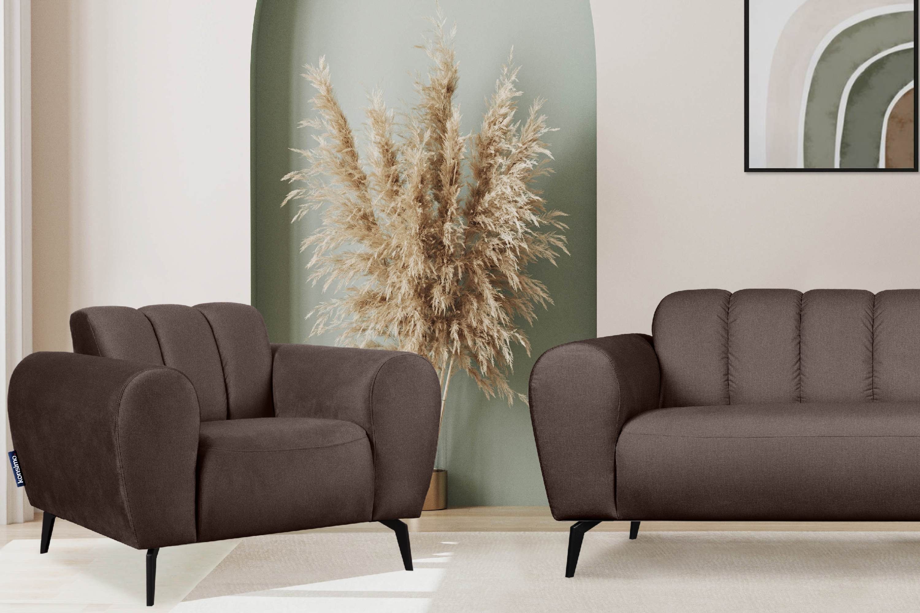 Konsimo Sessel RUBERO mit breiten Armlehnen, Eigenschaften, wasserabweisenden braun modernes Design mit Gewebe braun 