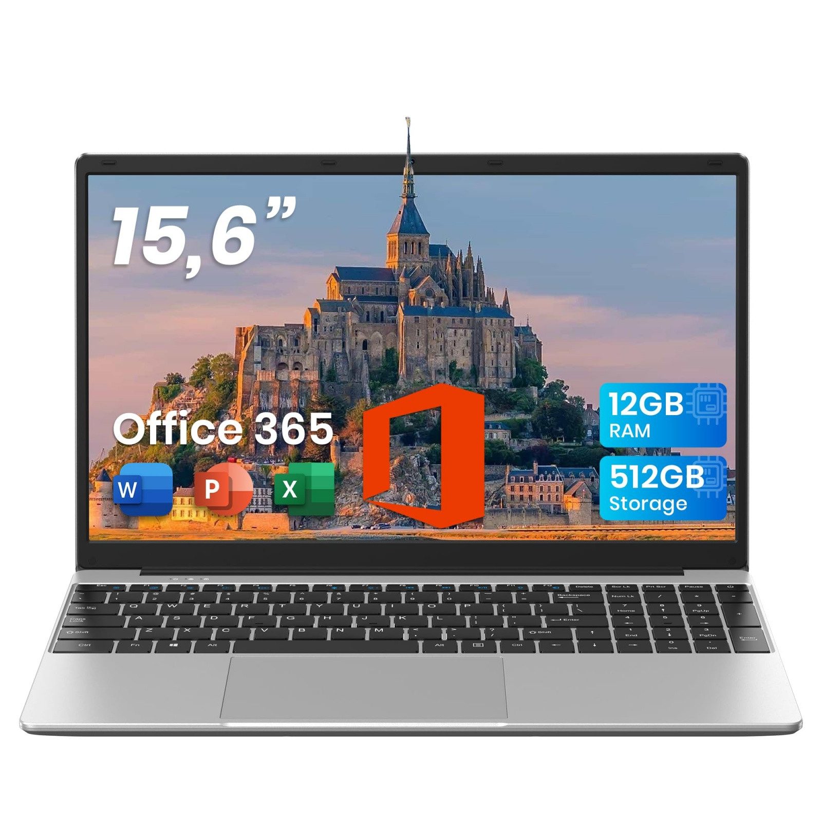 Bundviel Laptop 15,6 Zoll FHD-Display, Hochleistungsprozessor 5205U Notebook (2 Stereo-Lautsprecher, USB 3.0, Type-C, Digitaltastatur)
