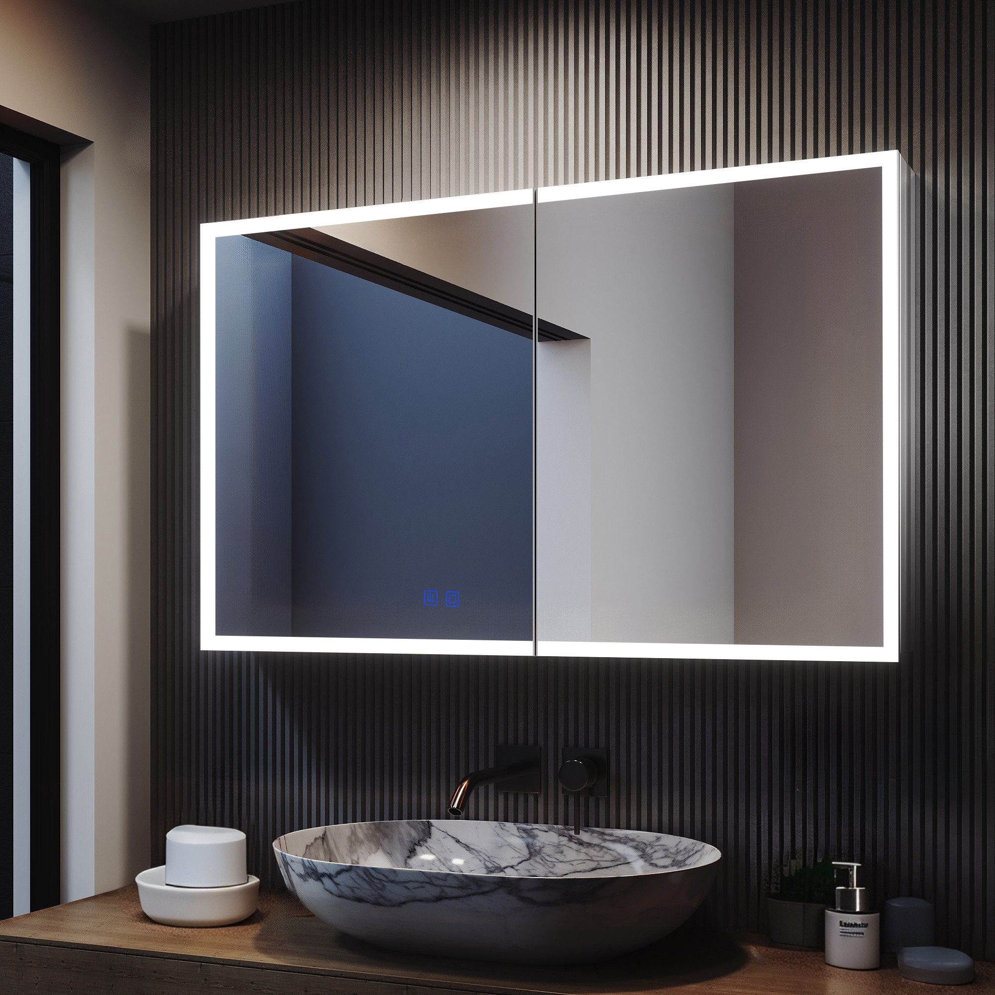 Gunuss Badezimmerspiegelschrank mit Beleuchtung 80 x 60 cm, Spiegelschrank günstig online kaufen