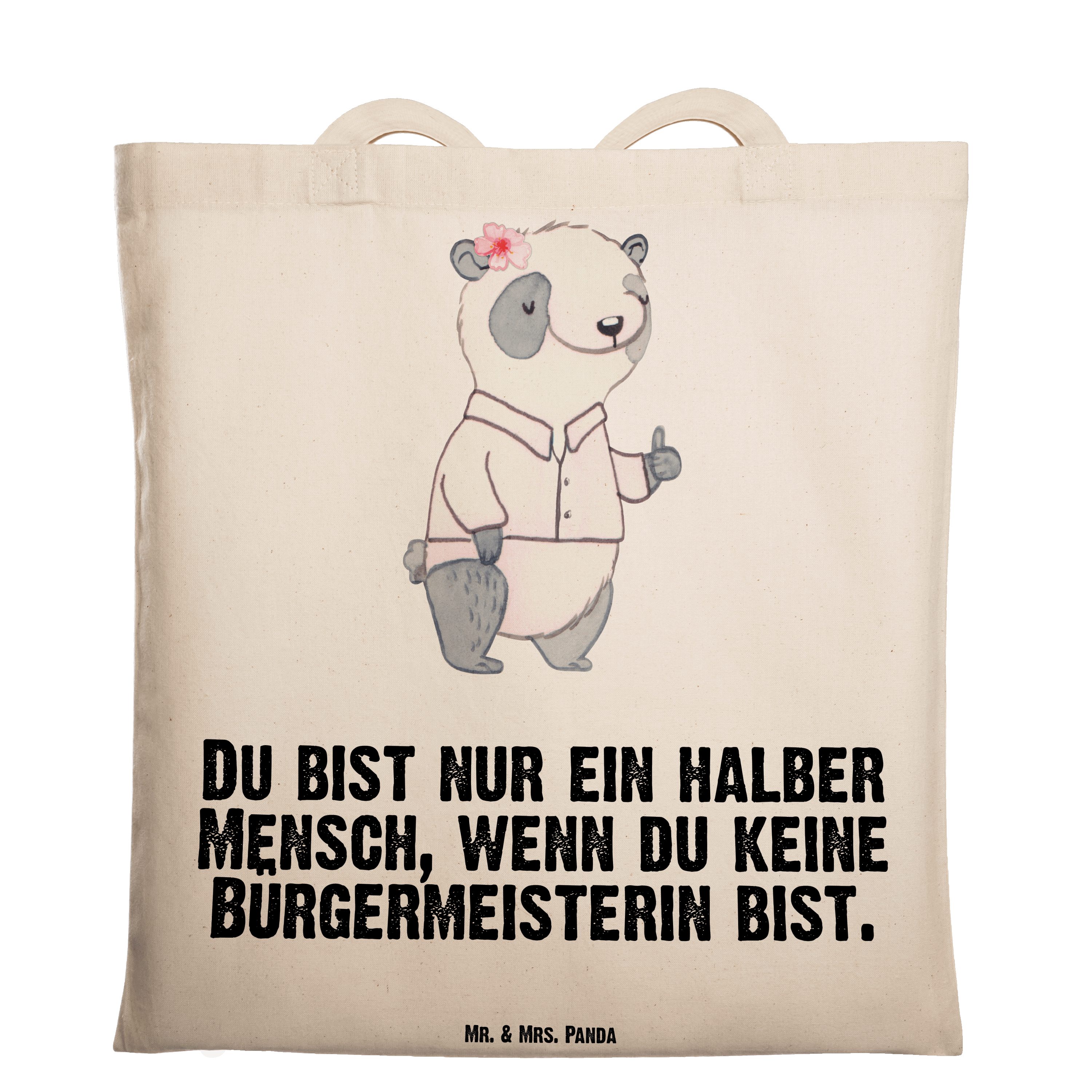 Mr. & Mrs. Panda Tragetasche Bürgermeisterin mit Herz - Transparent - Geschenk, Amtseinführung, St (1-tlg)