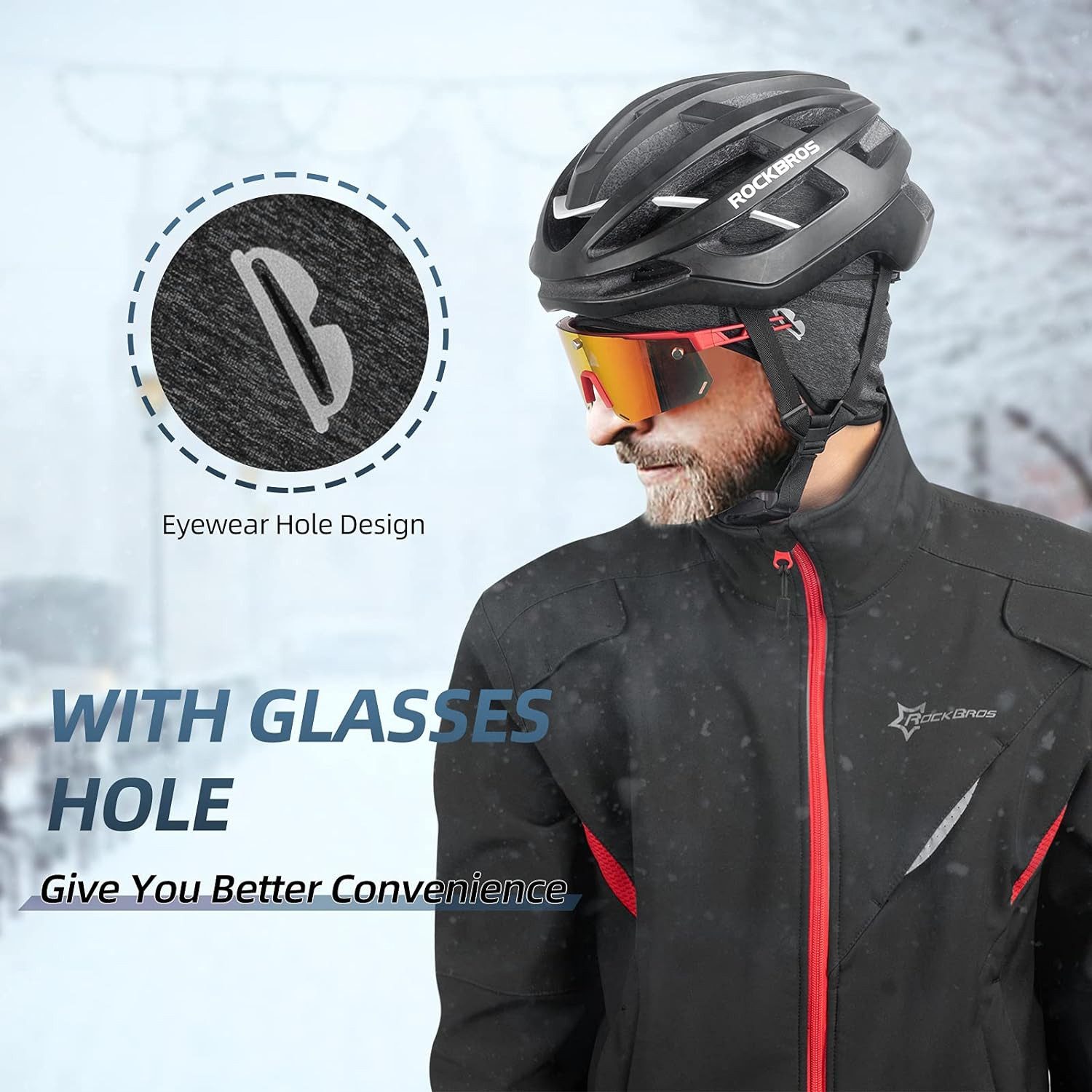 ROCKBROS Unterhelmmütze Helmmütze Mütze Wintermütze (Wintermütze mit Brille-Loch, Helm Unterziehmütze Winddicht für Radfahren, Skifahren, Laufen, Outdoor-Aktivitäten, für Damen und Herren, 1-St) Fahrrad Mütze