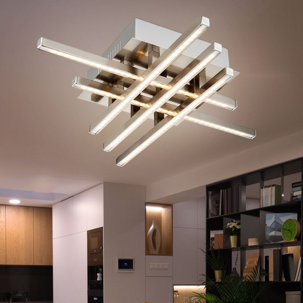 Globo LED Deckenleuchte, LED-Leuchtmittel fest verbaut, Warmweiß, LED Deckenleuchte dimmbar Wohnzimmerleuchte Modern Deckenlampe silber