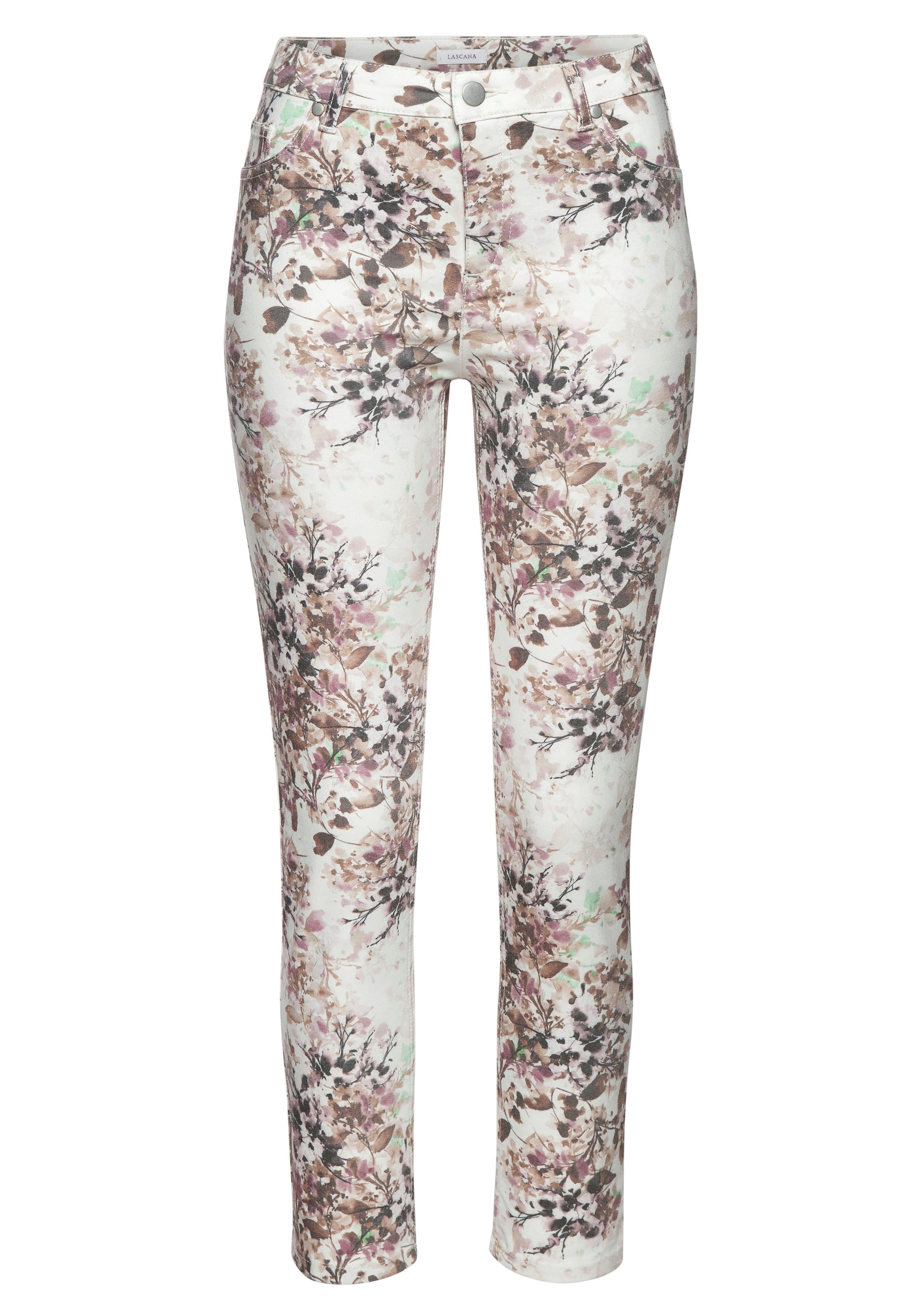 LASCANA 7/8-Jeggings mit Blumendruck, sommerliche Skinny Jeans aus elastischem Baumwoll-Mix