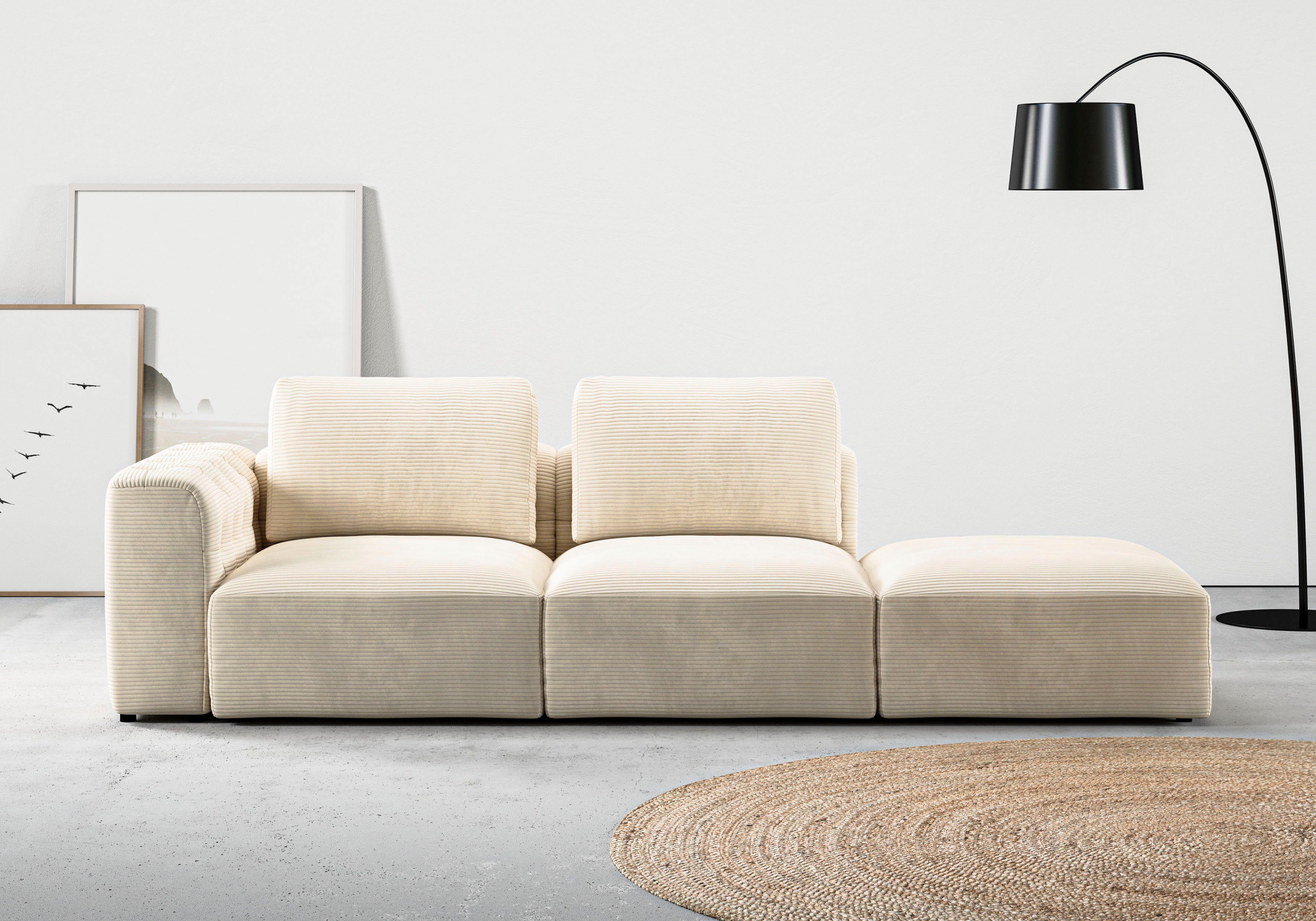 RAUM.ID Chaiselongue Cushid, Modul-Sofa, bestehend aus 2-Sitzer und Hocker