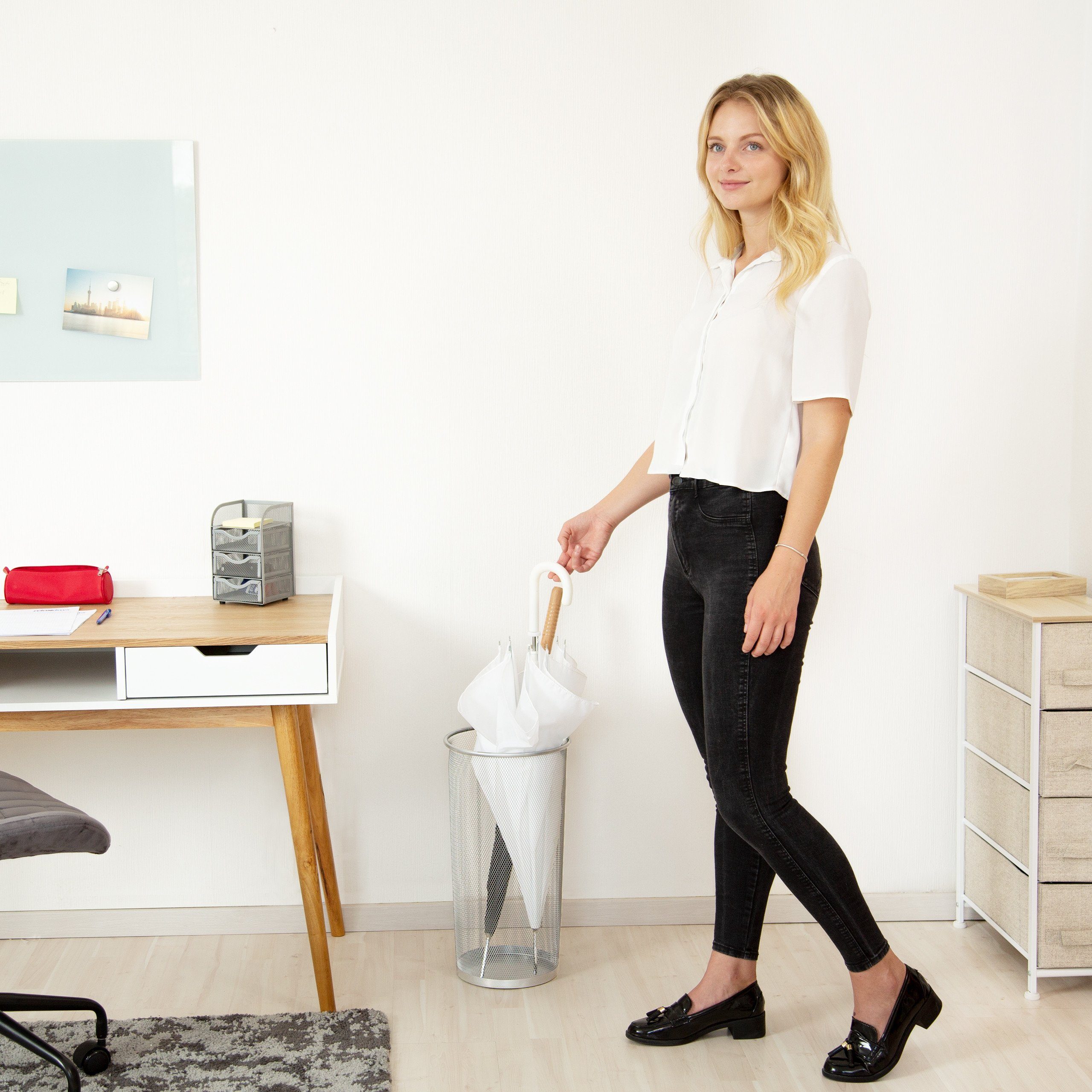 relaxdays Schirmständer Drahtgeflecht, Silber günstig online kaufen