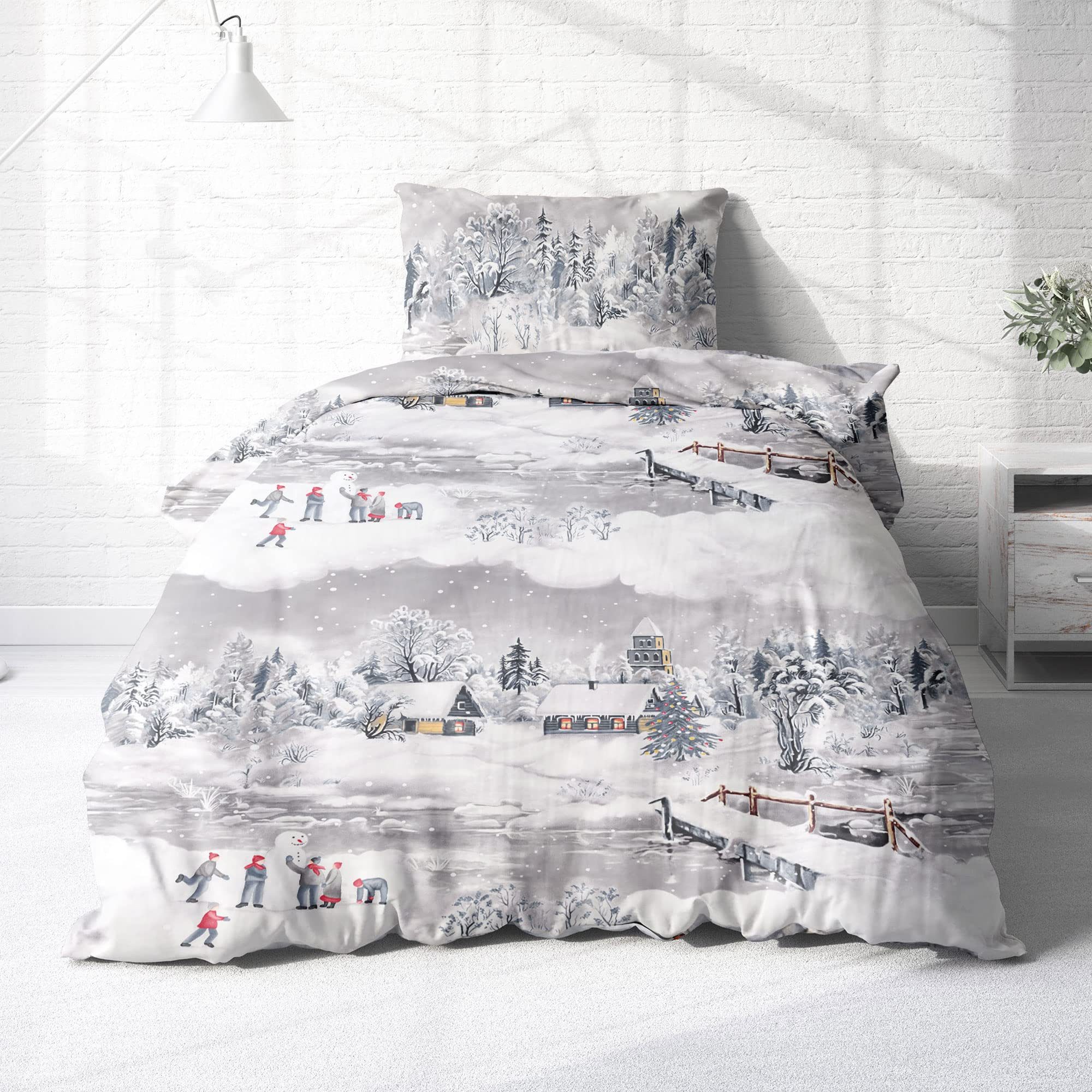 Träumschön Bettwäsche Biber 135x200 cm oder 155x220 cm, Weihnachten Schneel günstig online kaufen