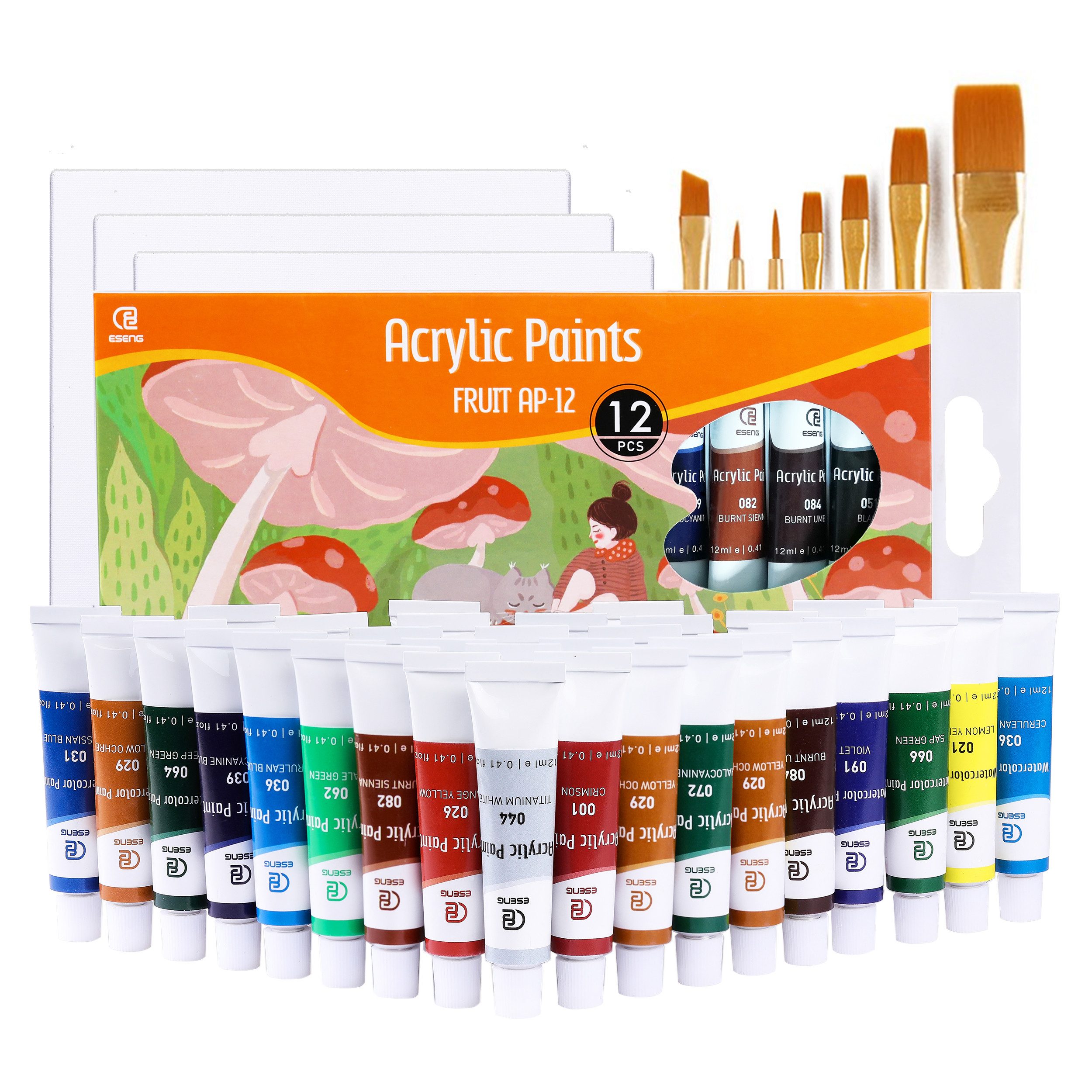 ESENG Acrylfarbe Premium FRUIT AP-12, 12-ml-Tuben, 12 & 24 Farben, für Leinwände, Holz
