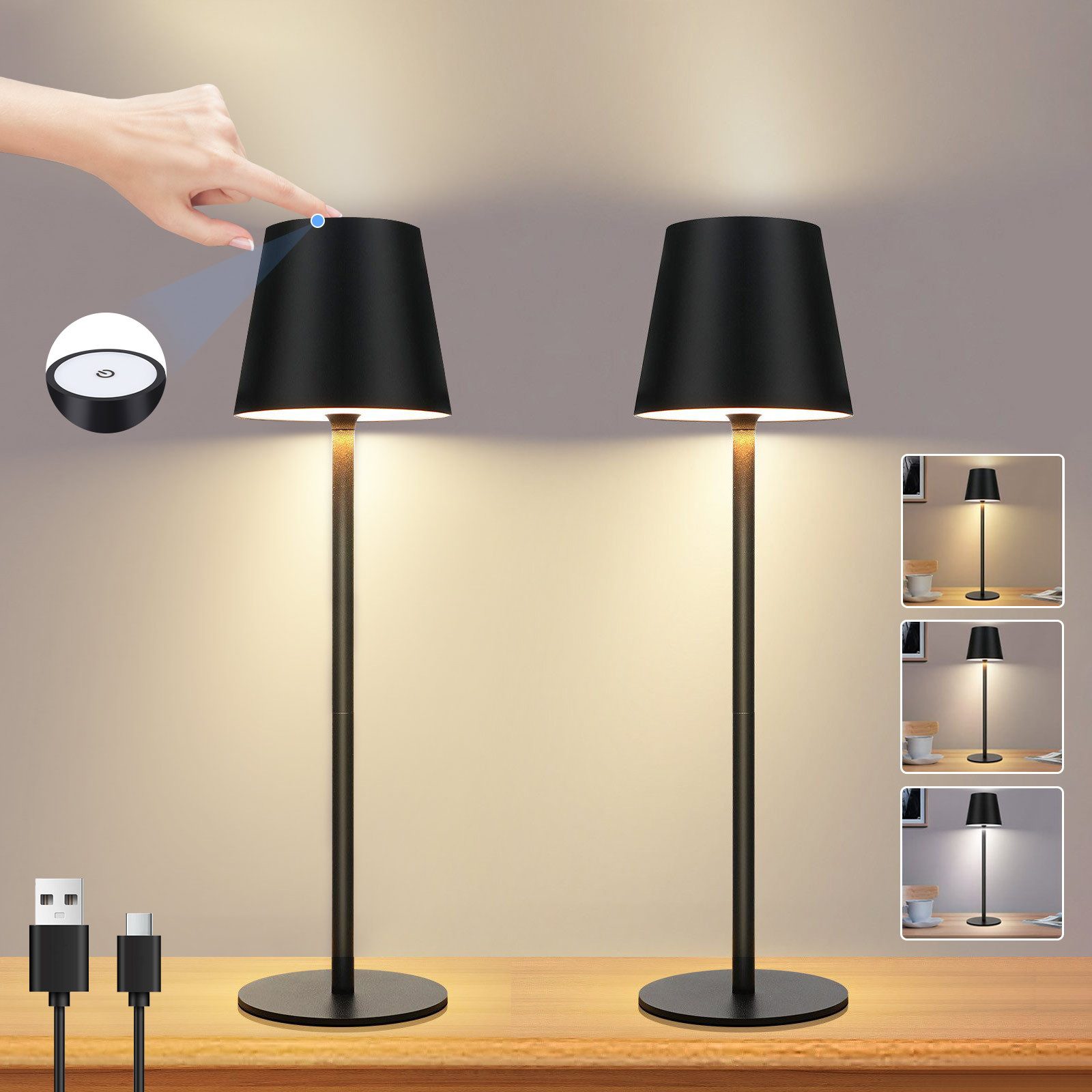Nettlife LED Tischleuchte Kabellos Nachttischlampe Touch günstig online kaufen