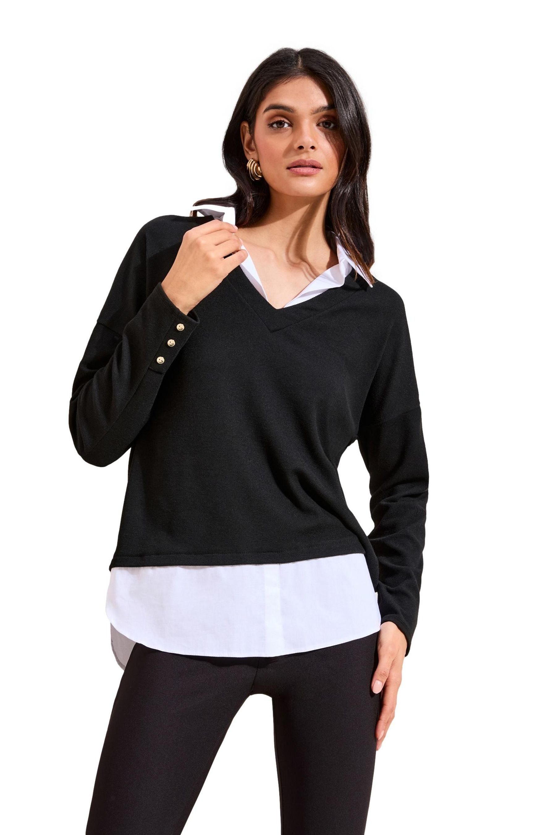 Friends Like These Strickpullover Friends Like These 2-in-1-Pulli, Jersey-Popeline (1-tlg)