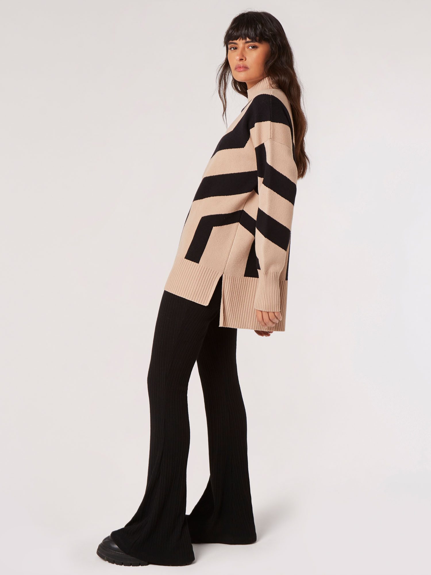 Apricot Streifenpullover Oversized Pullover (1-tlg) mit überschnittenen Schultern