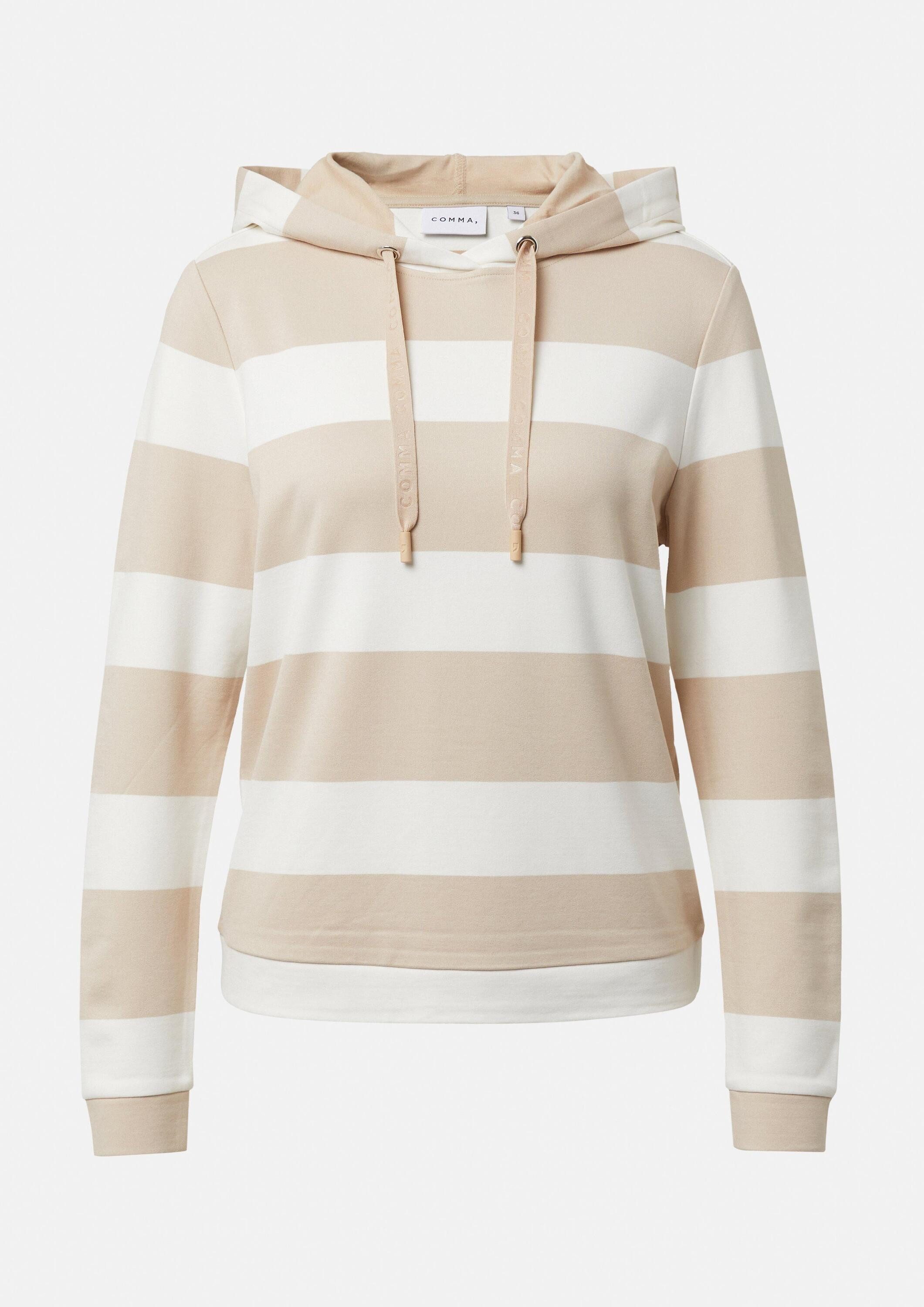 comma Sweatshirt Sweatshirt Gestreiftes Sweatshirt mit Kapuze