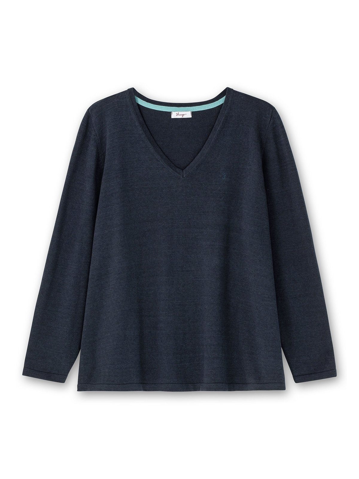 nachtblau Große V-Ausschnitt, V-Ausschnitt-Pullover in Größen mit Sheego Passform Petite