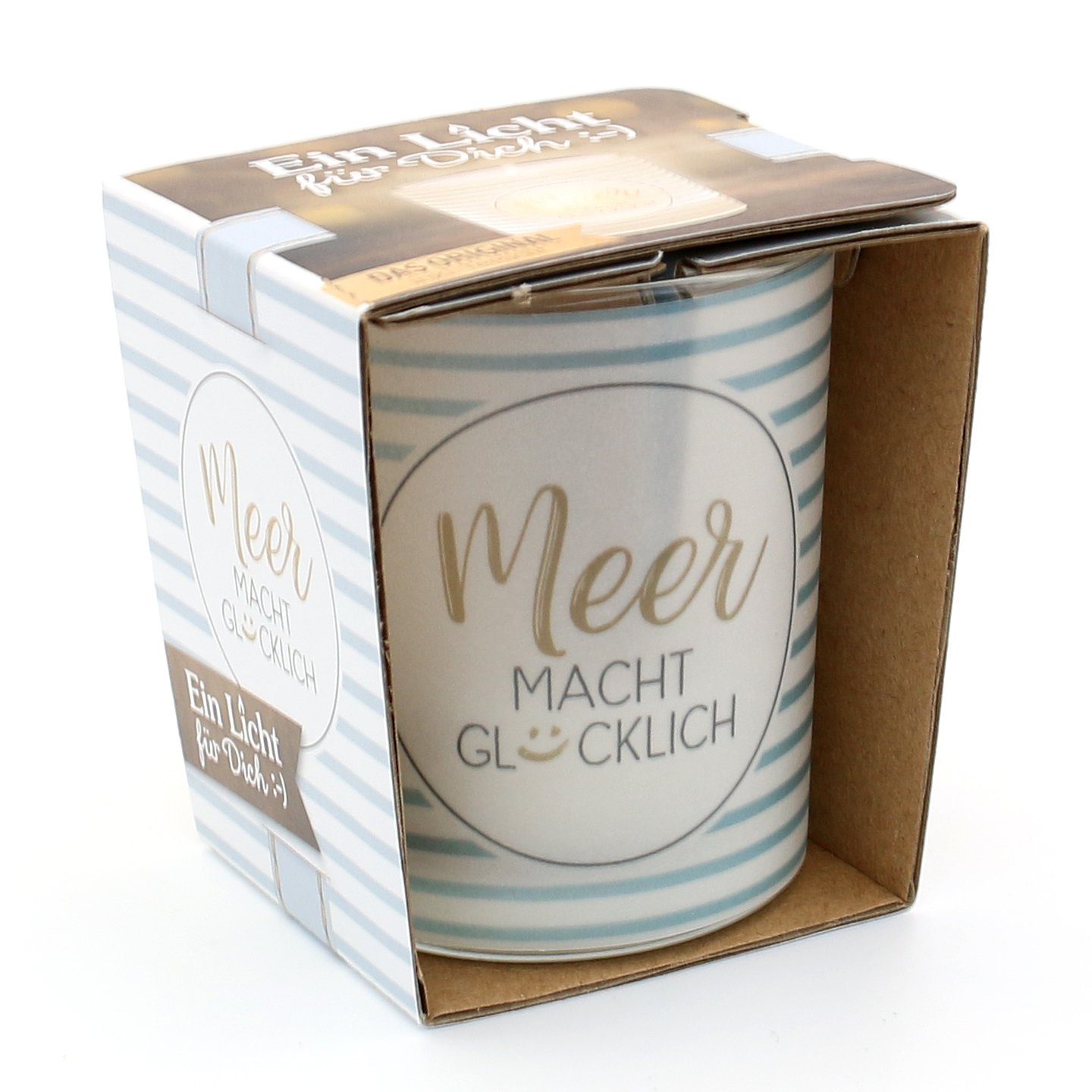 Dekohelden24 Windlicht Windlichtglas inkl.1 Teelicht, Meer macht Glücklich. günstig online kaufen