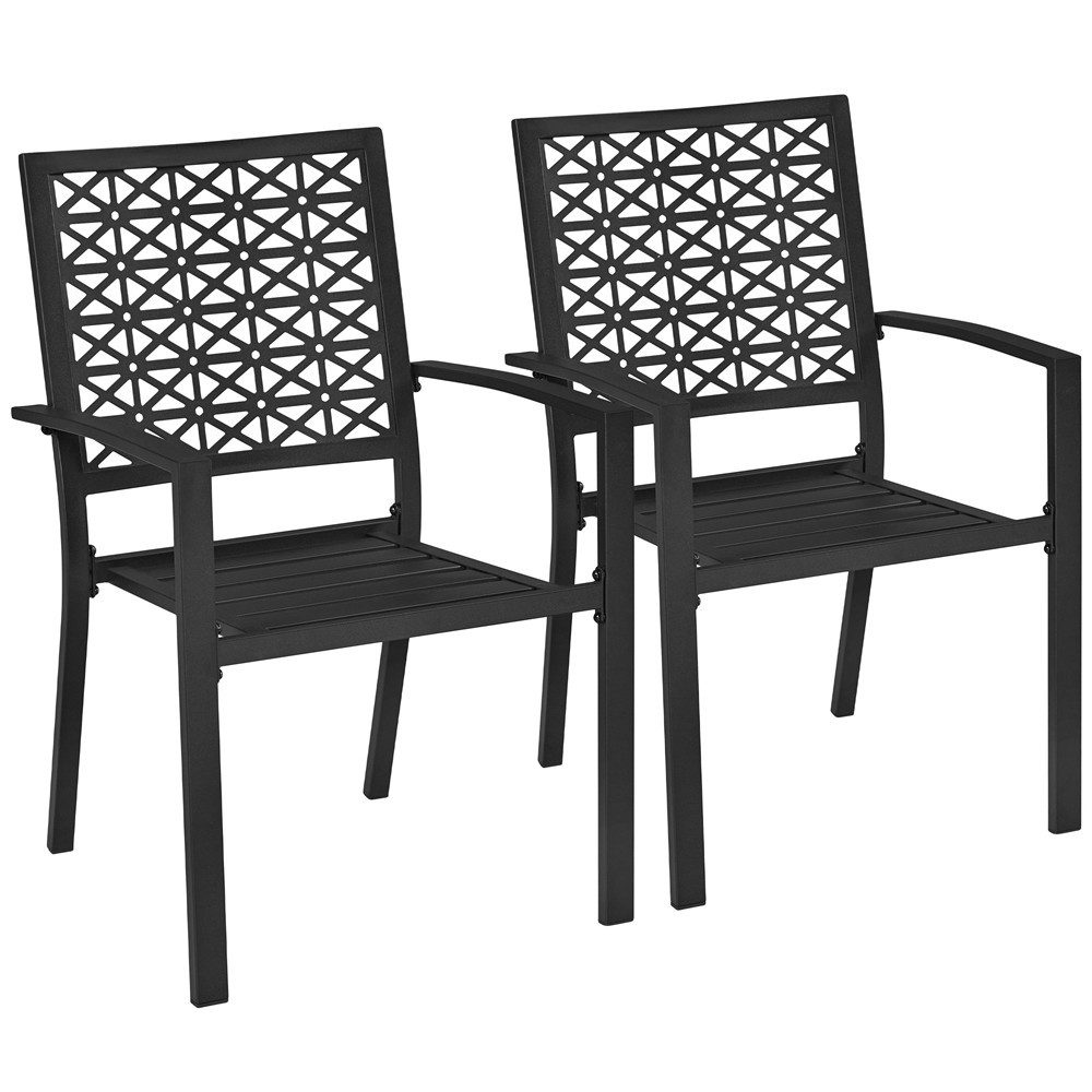 Yaheetech Gartenstuhl 2-er Set Outdoor-Esszimmerstuhl aus Metall, Metallstuhl 58 cm B × 59,5 cm T × 89 cm H bis 136 KG Belastbar