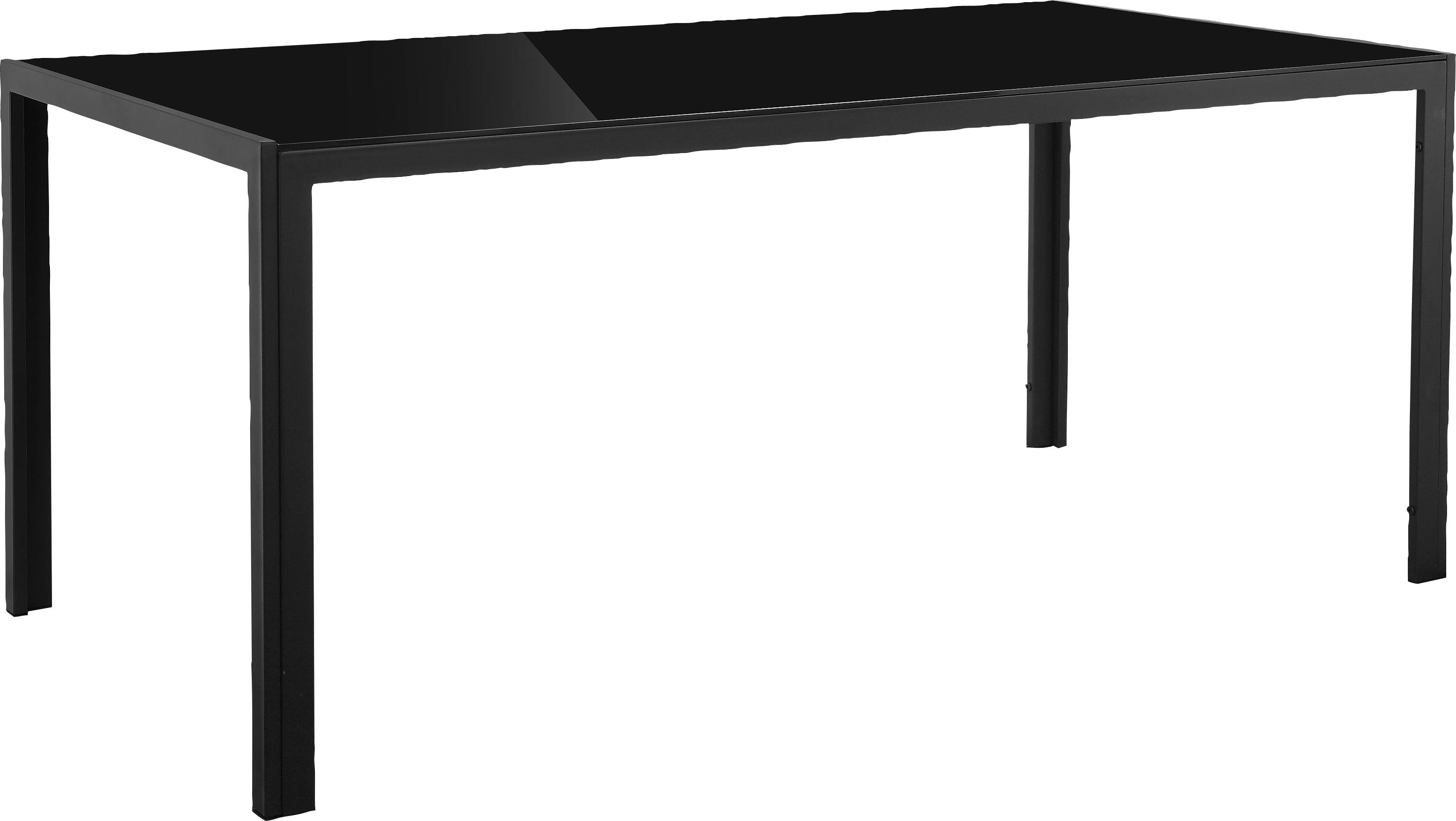 Leonique Esstisch Presnel Tischplatte Höhe Metall 76,5 Gestell Sicherheitsglas, cm (1-St), schwarz, aus