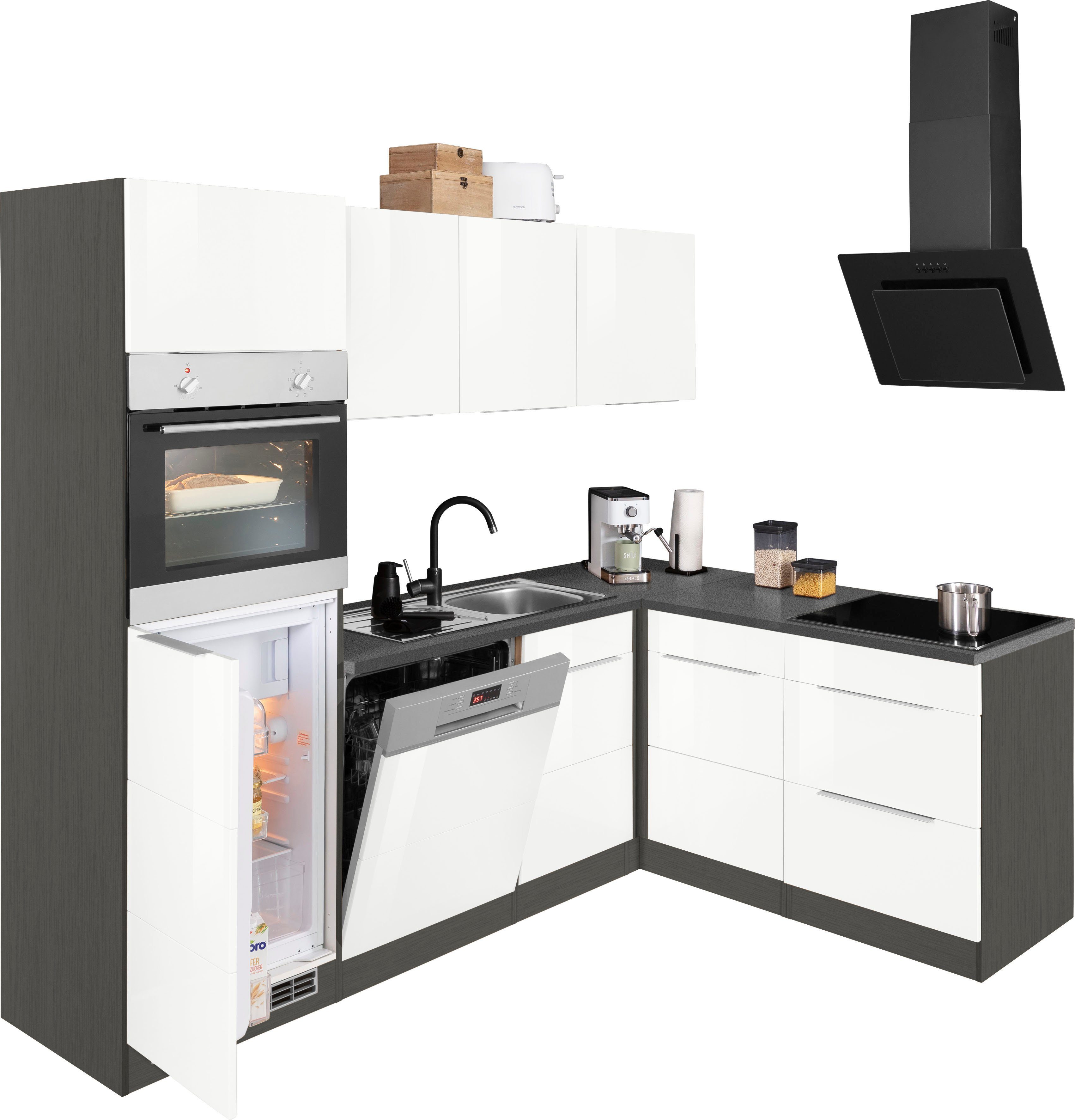 KOCHSTATION Winkelküche KS-Brindisi Stellbreite 230/170 cm, wahlweise mit E-Geräten und Induktion, mit MDF-Fronten