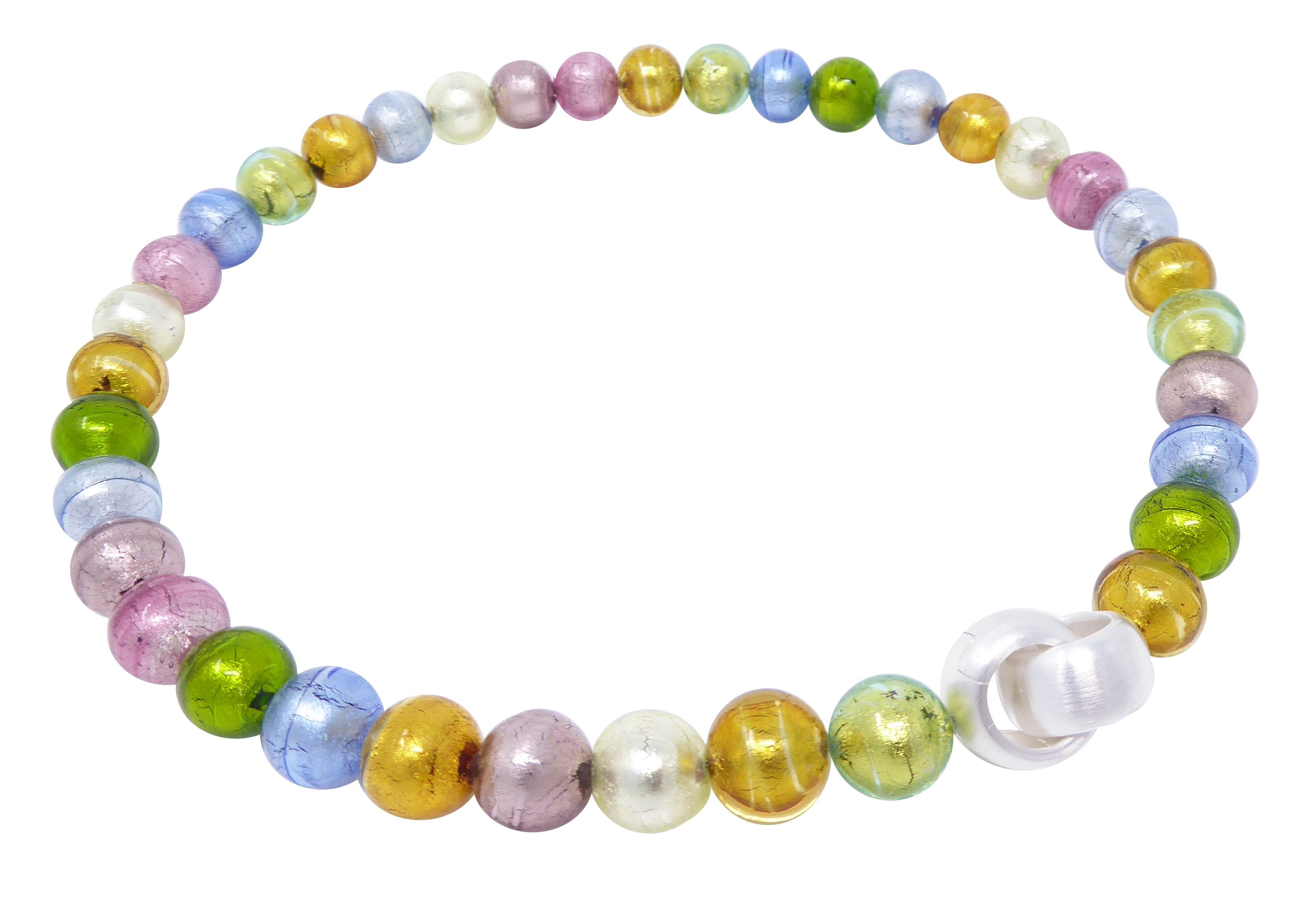 Mugello Perlenkette Murano Kette Casablanca Sterlingsilber schick, Muranoglas mit eingearbeitetem Blattgold, Schließe Goldschmiedearbeit