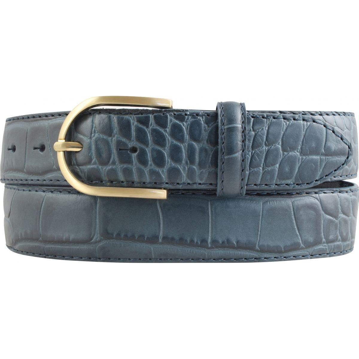 BELTINGER Ledergürtel Damen-Gürtel mit Krokoprägung für cm 35mm Gold Jeansblau, Leder-Gürtel - Kro Damen 3,5